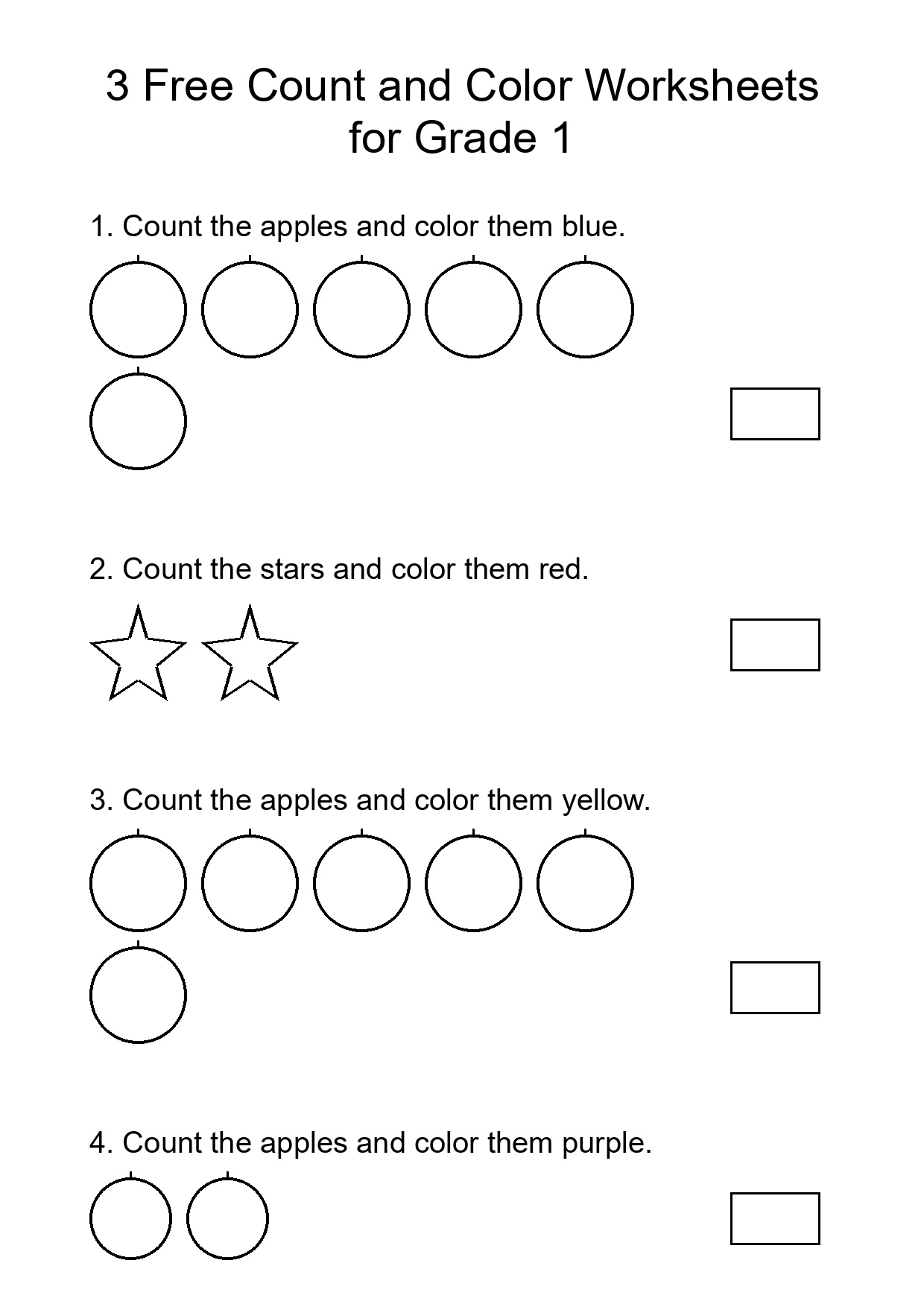 Printable Count and Color Worksheet for Grade 1