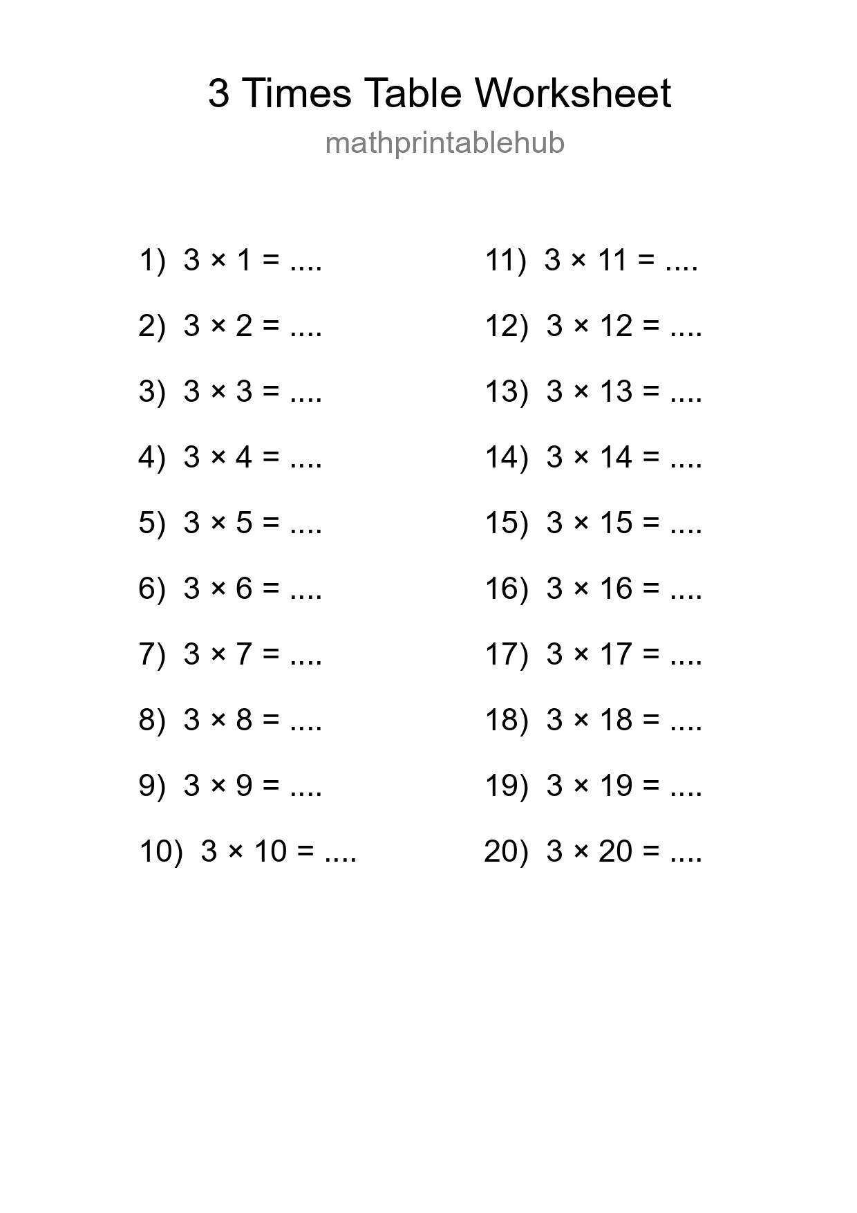 3 Times Table Worksheet For Grade 2 With Answers - Part 89