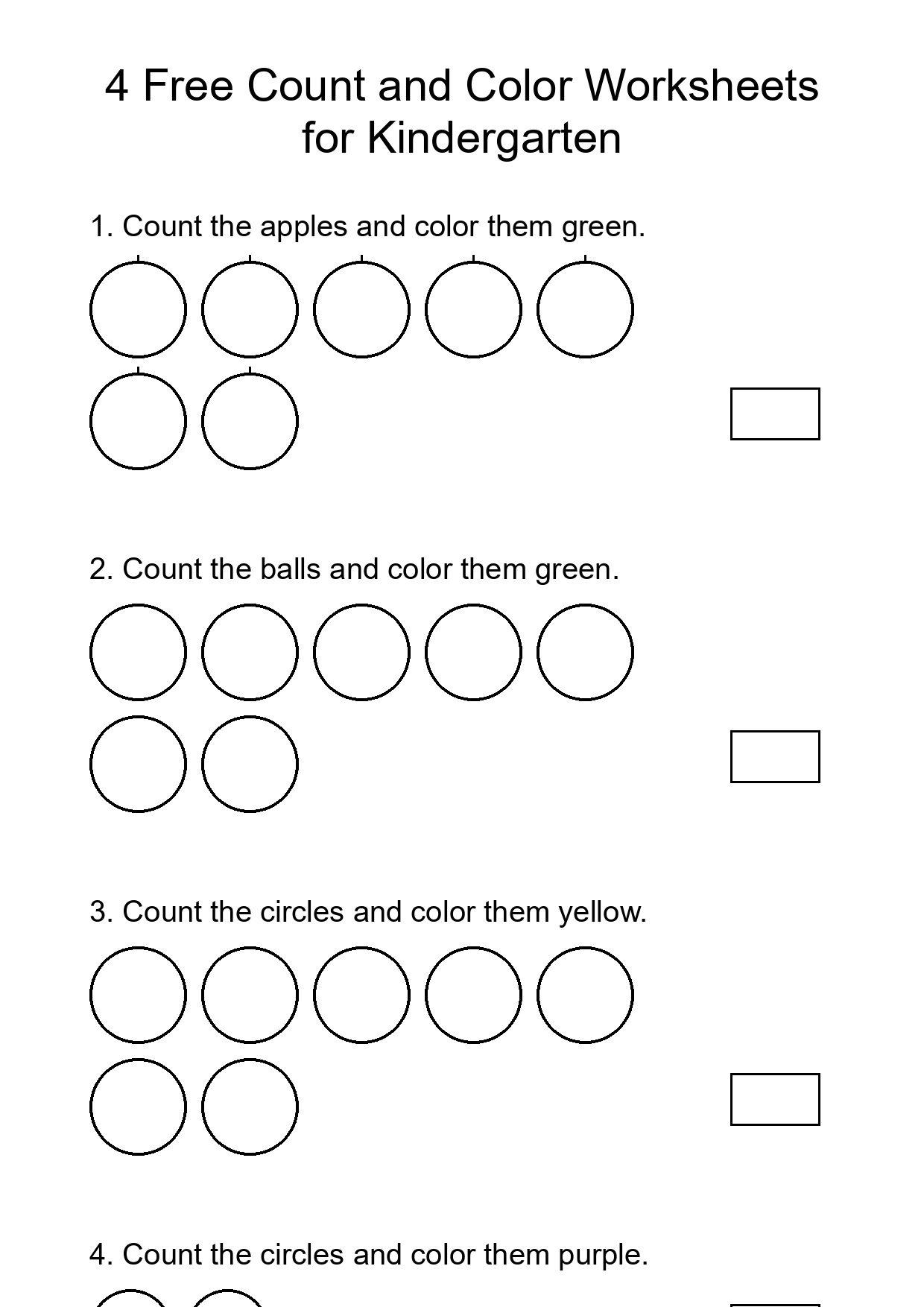 Printable Count and Color Worksheet for Kindergarten