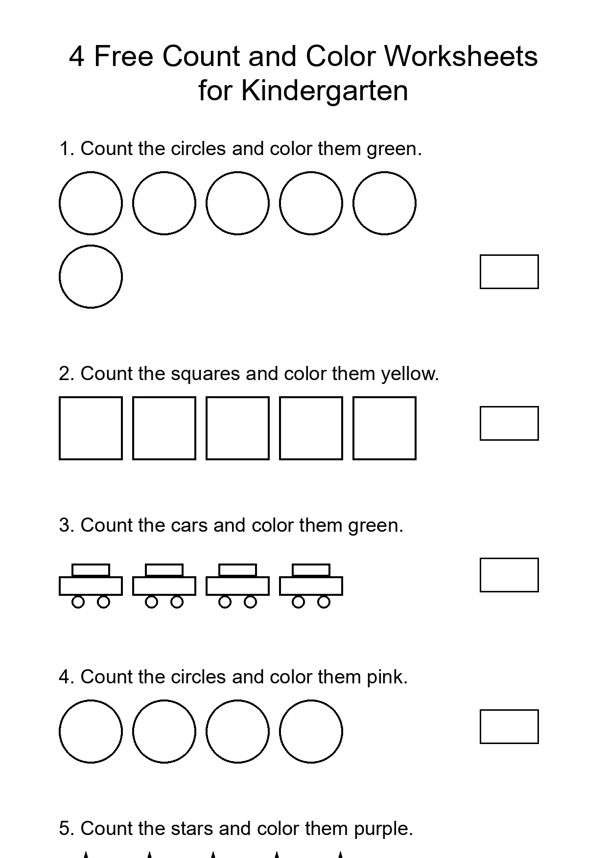 Printable Count and Color Worksheet for Kindergarten