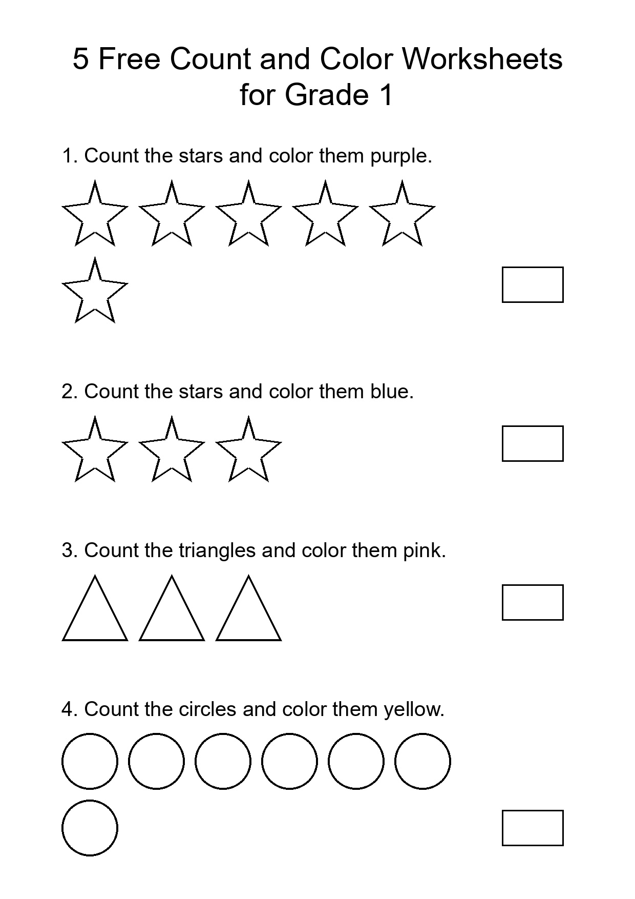 Printable Count and Color Worksheet for Grade 1