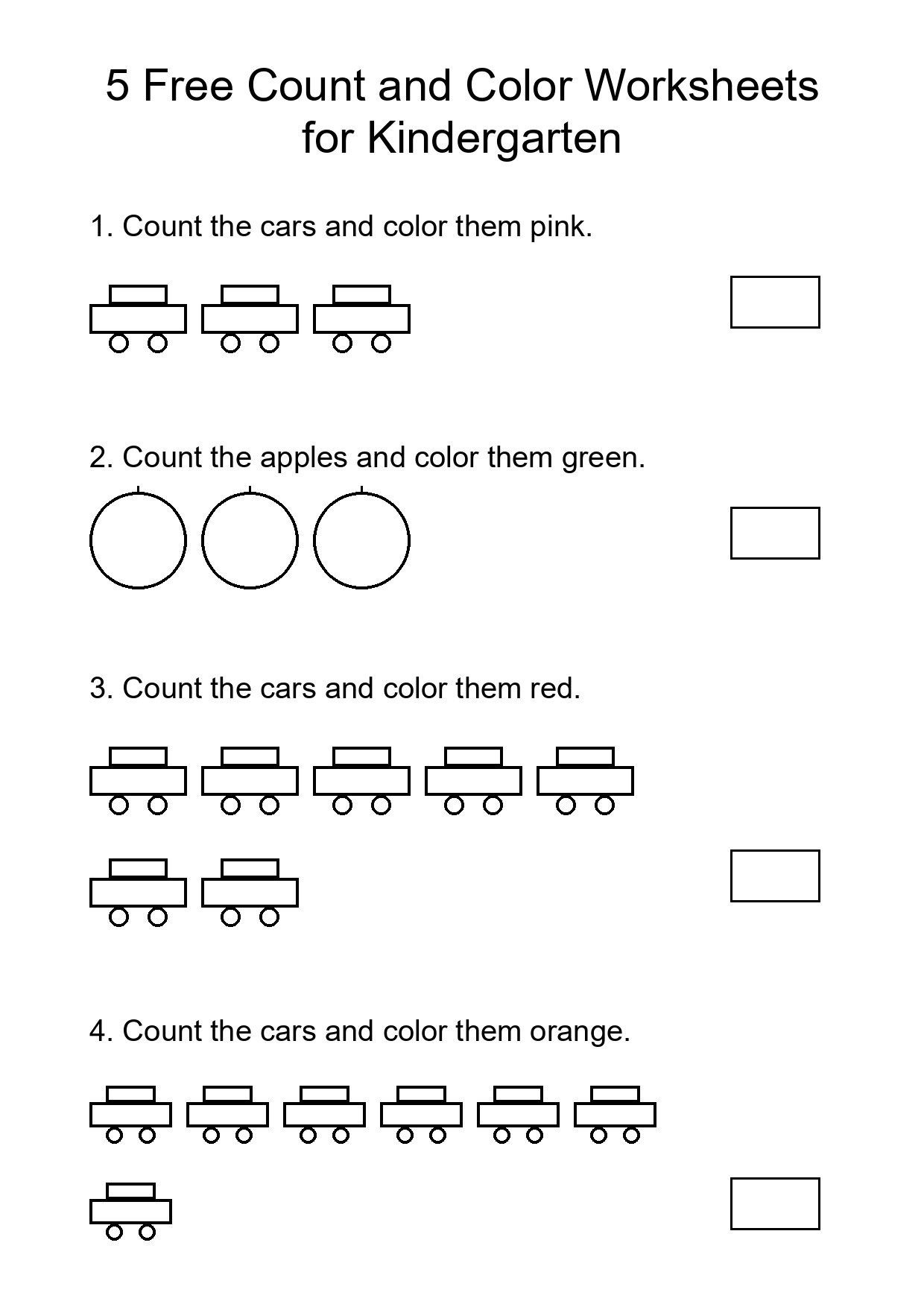 Printable Count and Color Worksheet for Kindergarten