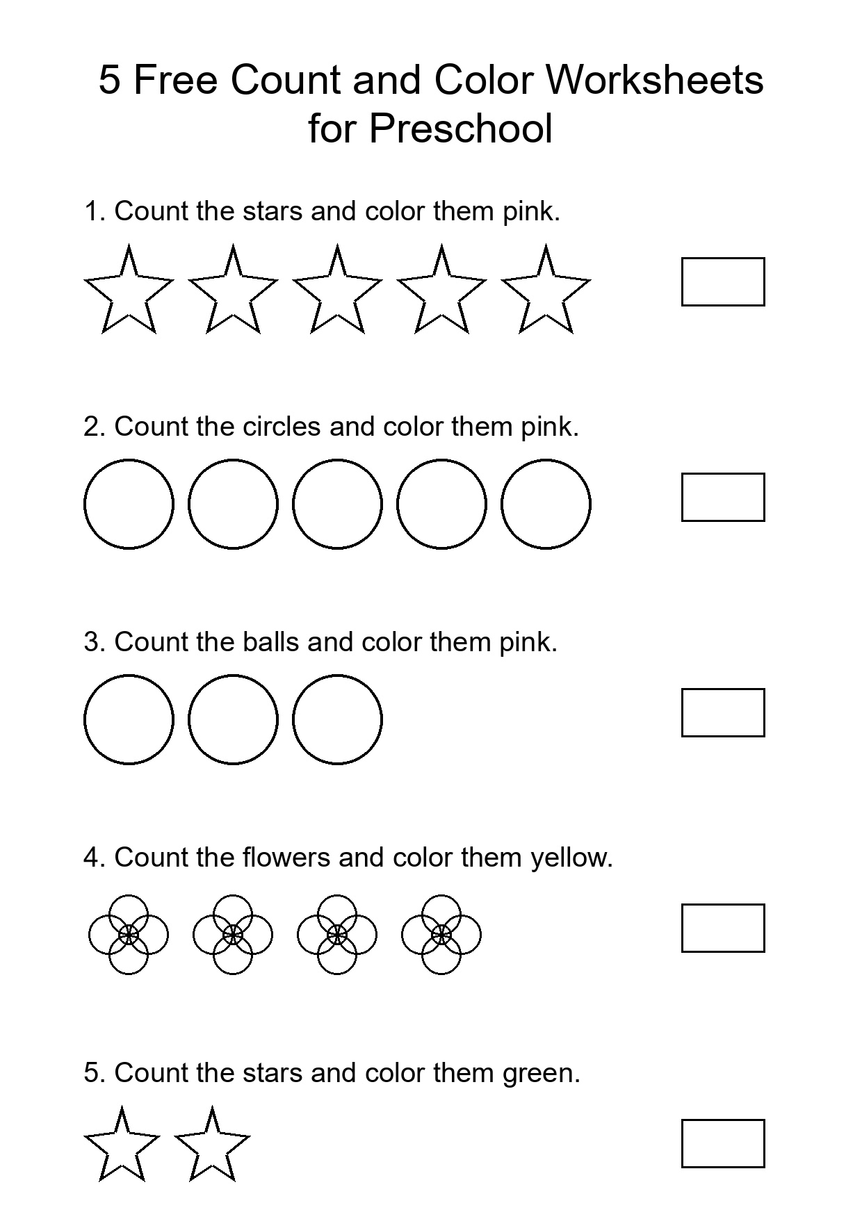 Printable Count and Color Worksheet for Preschool