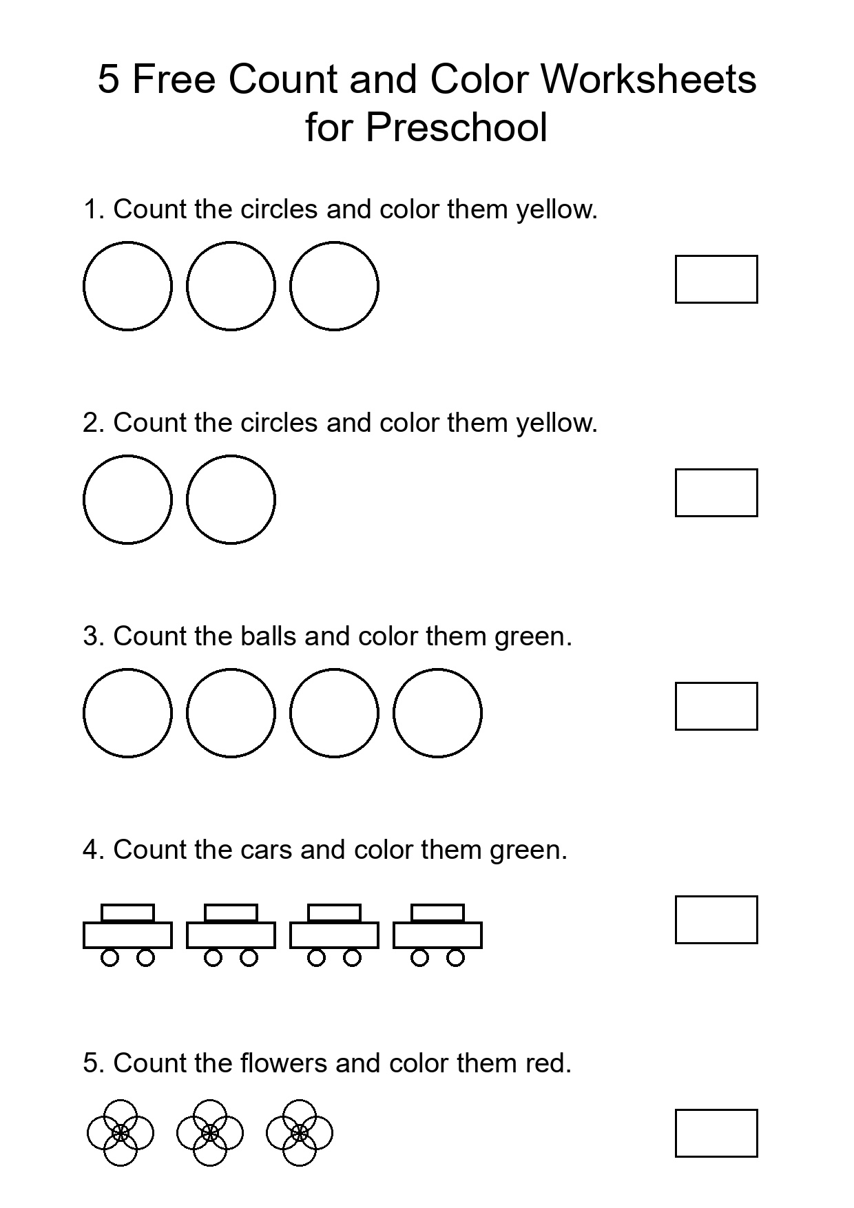 Printable Count and Color Worksheet for Preschool