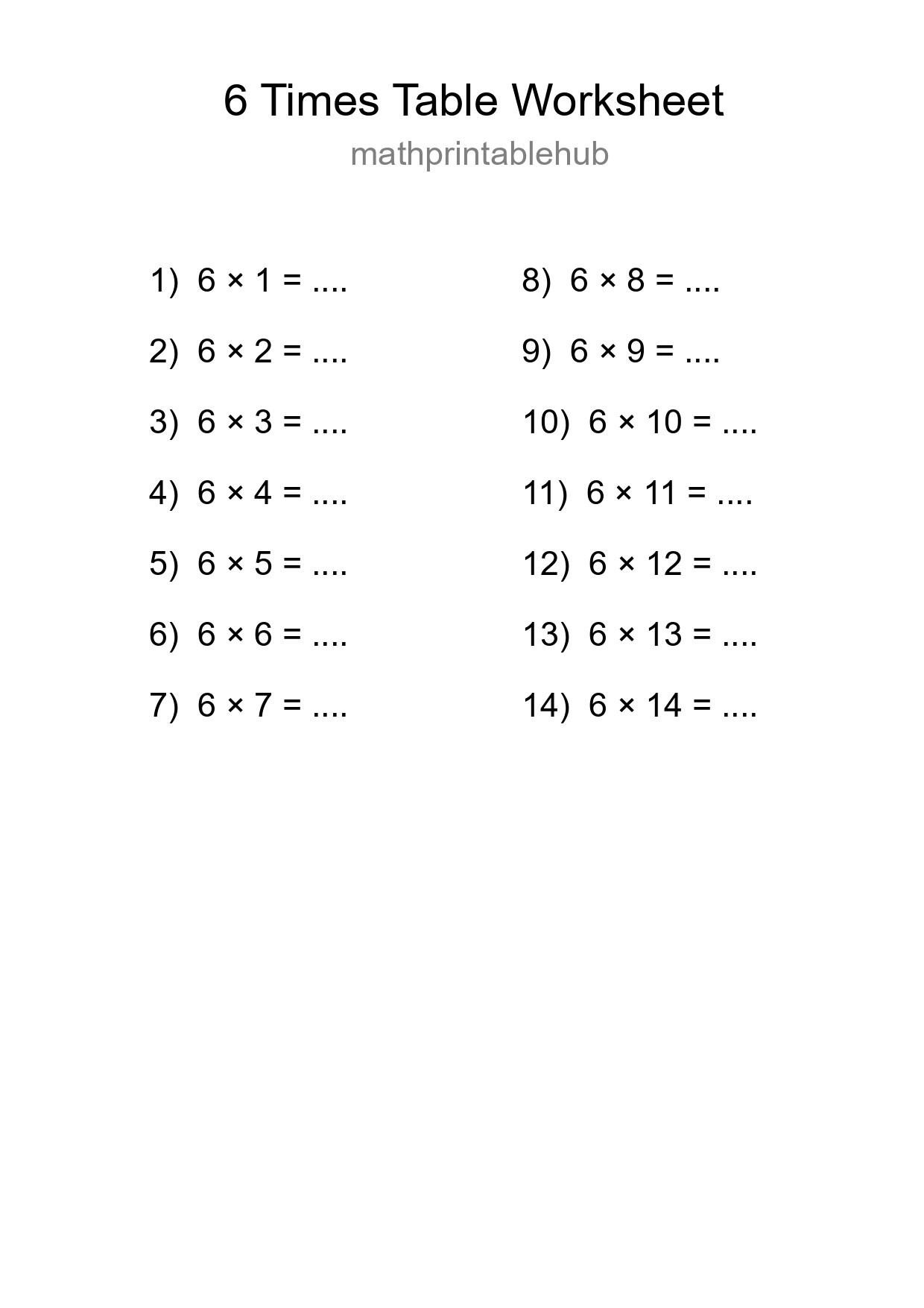 6 Times Table Worksheet For Grade 3 With Answers - Part 29