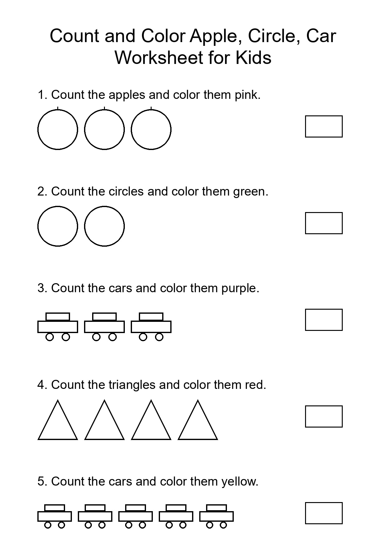 Printable Count and Color Worksheet for Grade 1