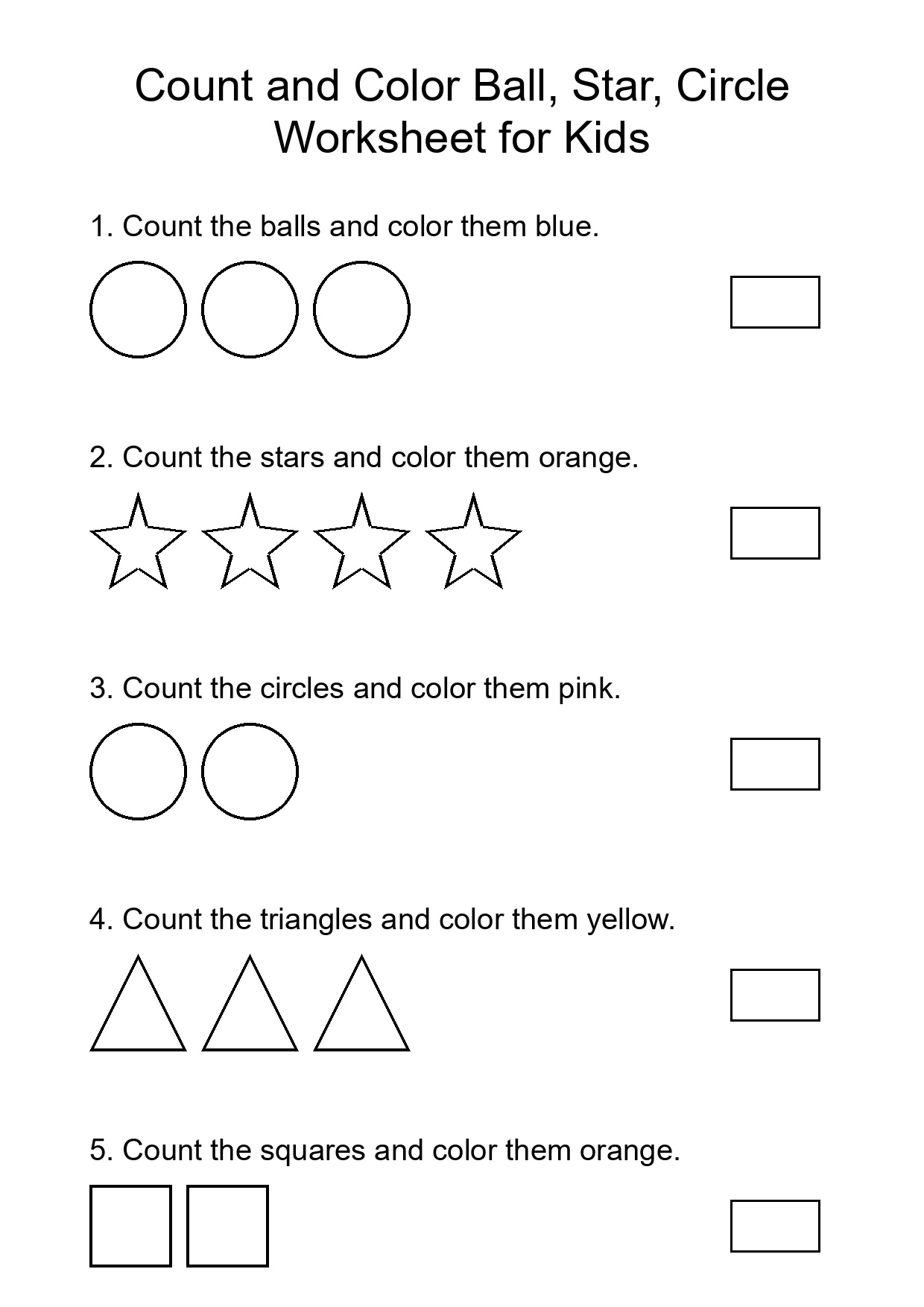 Count and Color Ball, Star, Circle Worksheet for Kids