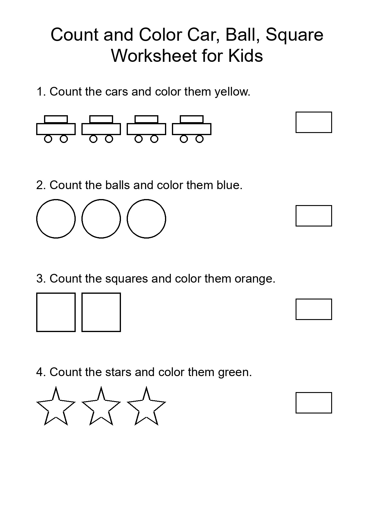 Count and Color Car, Ball, Square Worksheet for Kids