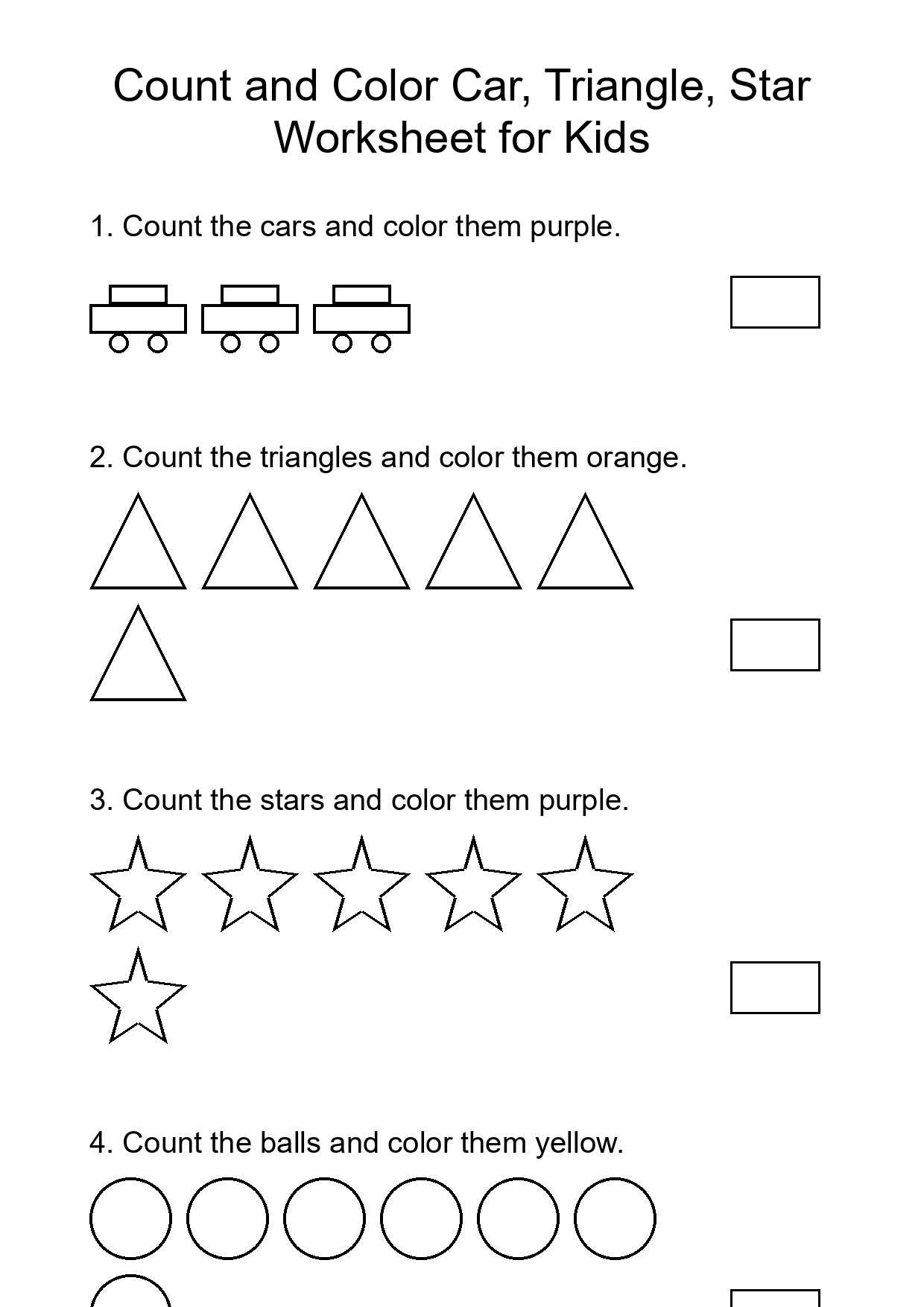 Printable Count and Color Worksheet for Kindergarten