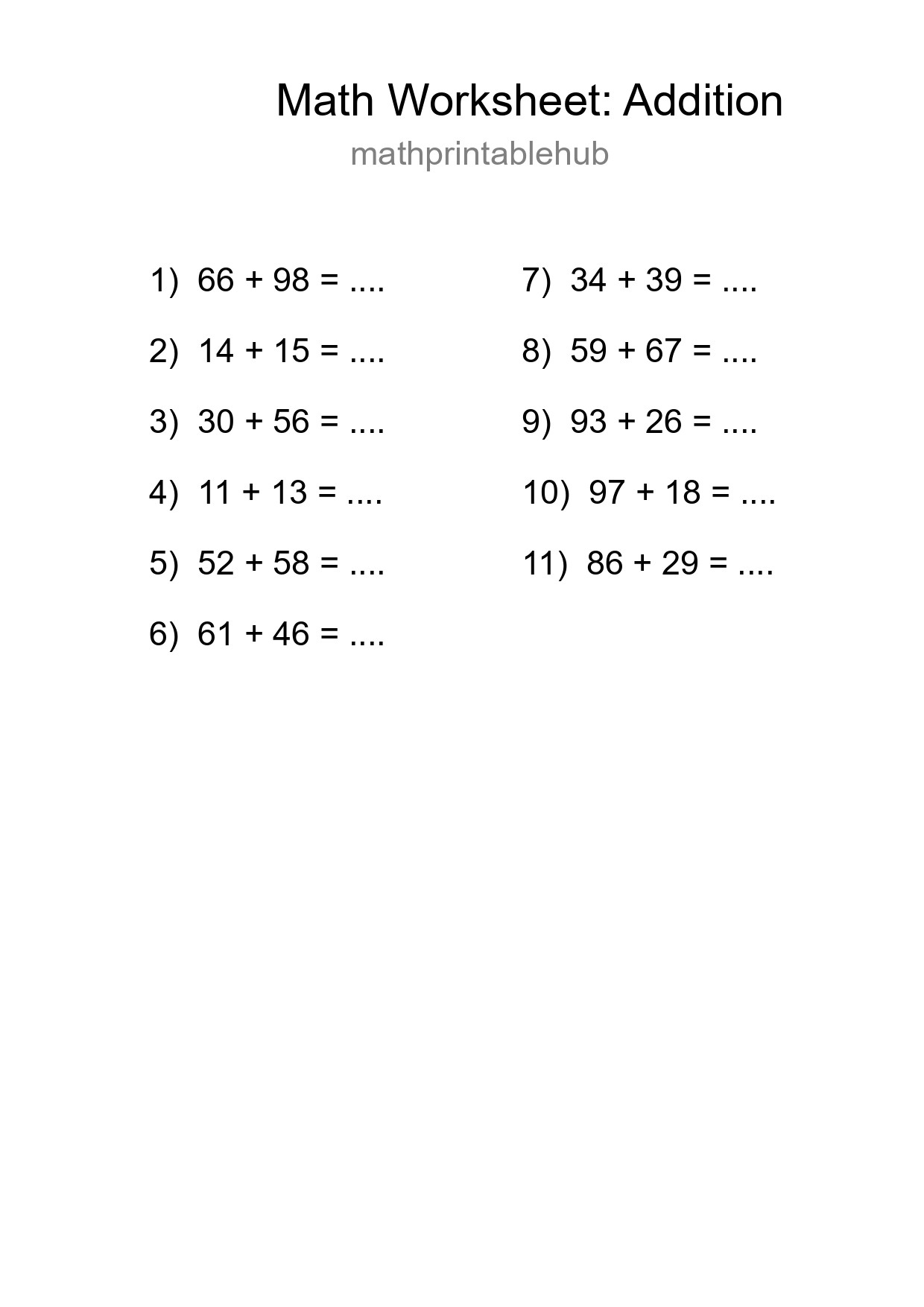Free 11 Addition Math Worksheet For Grade 3 - Part 51