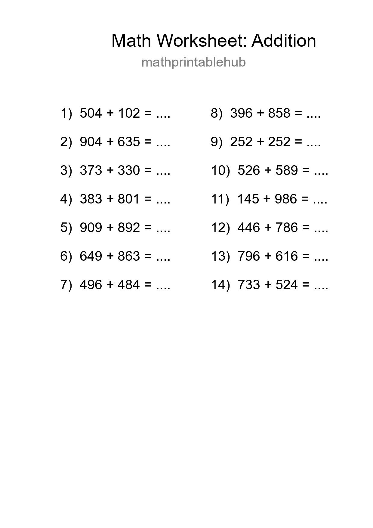 Free 14 Addition Math Worksheet For Grade 5 - Part 61