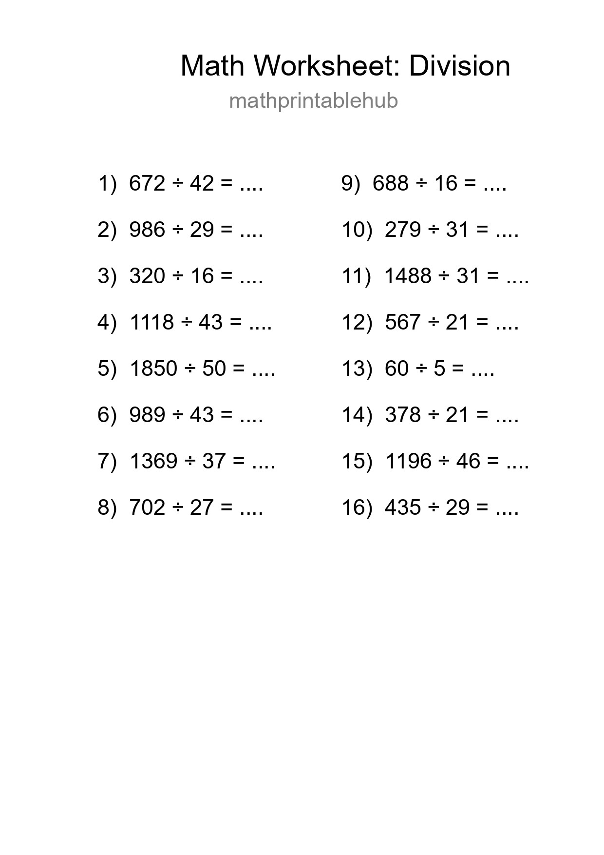 Free 16 Division Math Worksheet For Grade 2 With Answers - Part 64