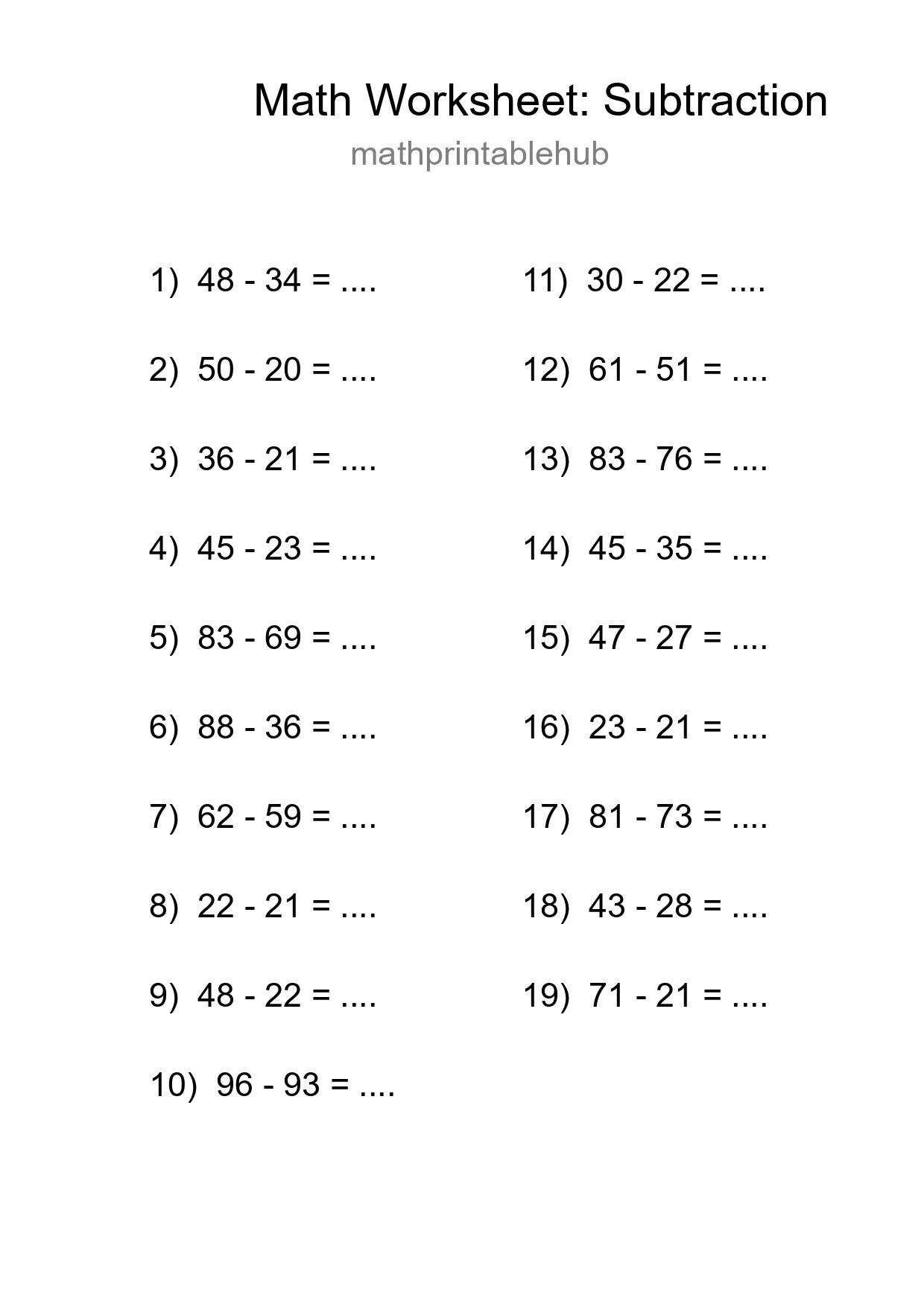 Free 19 Subtraction Math Worksheet For Grade 3 - Part 68