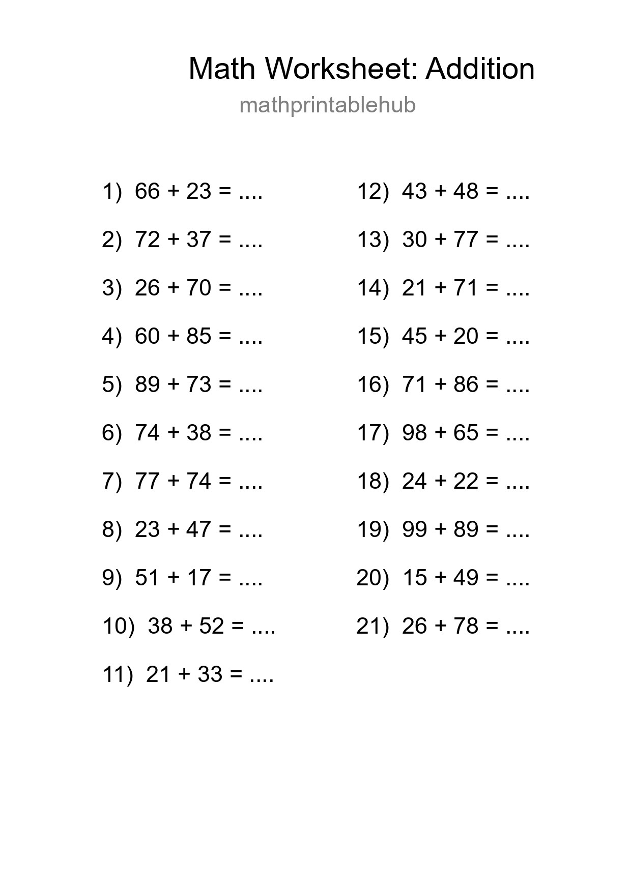 Free 21 Addition Math Worksheet For Grade 3 - Part 41