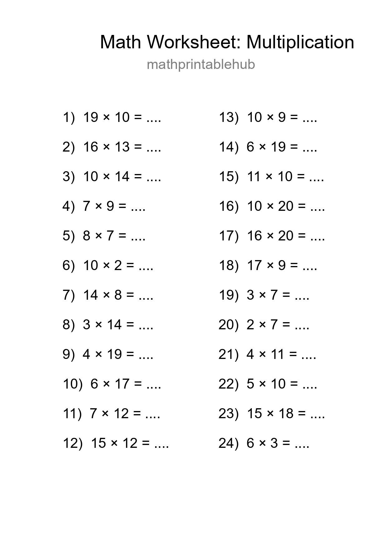 Free 24 Multiplication Math Worksheet For Grade 2 With Answers - Part 47