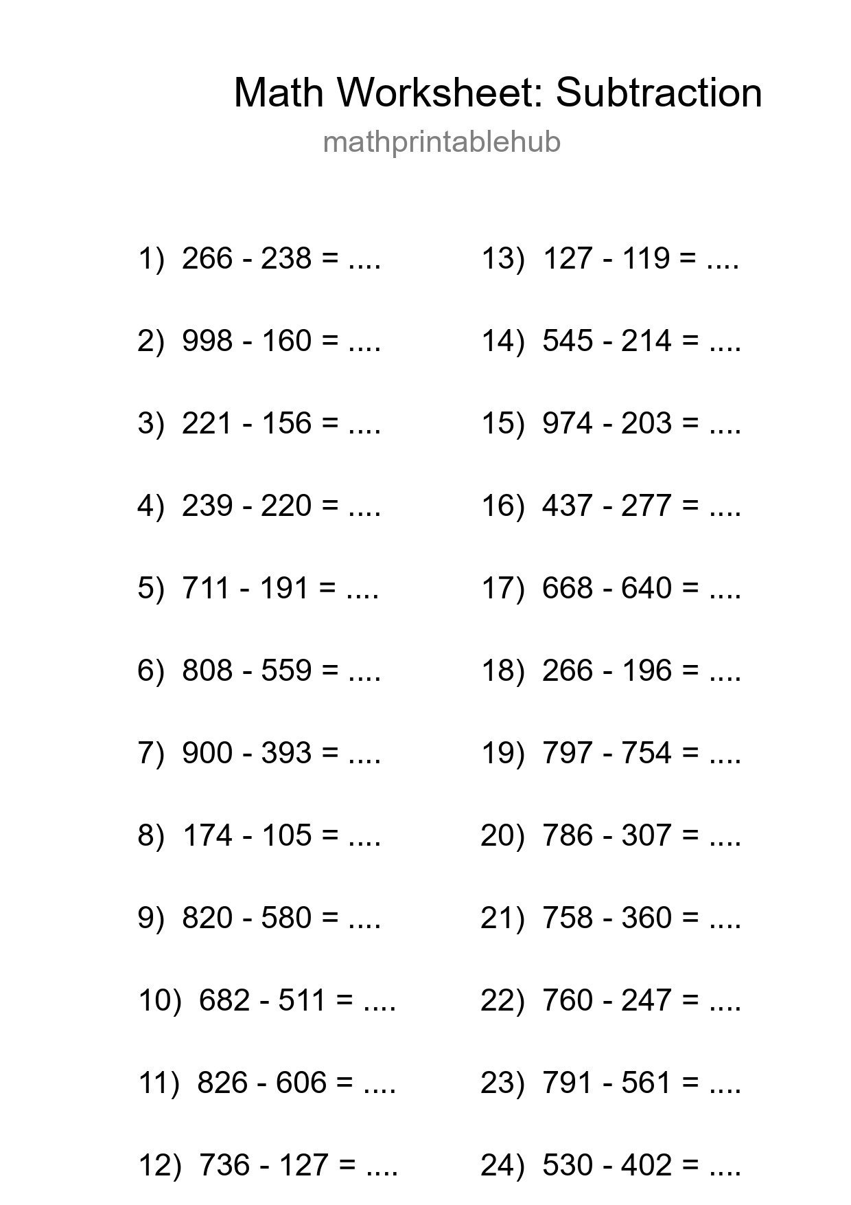 Free 24 Subtraction Math Worksheet For Grade 5 With Answers - Part 48