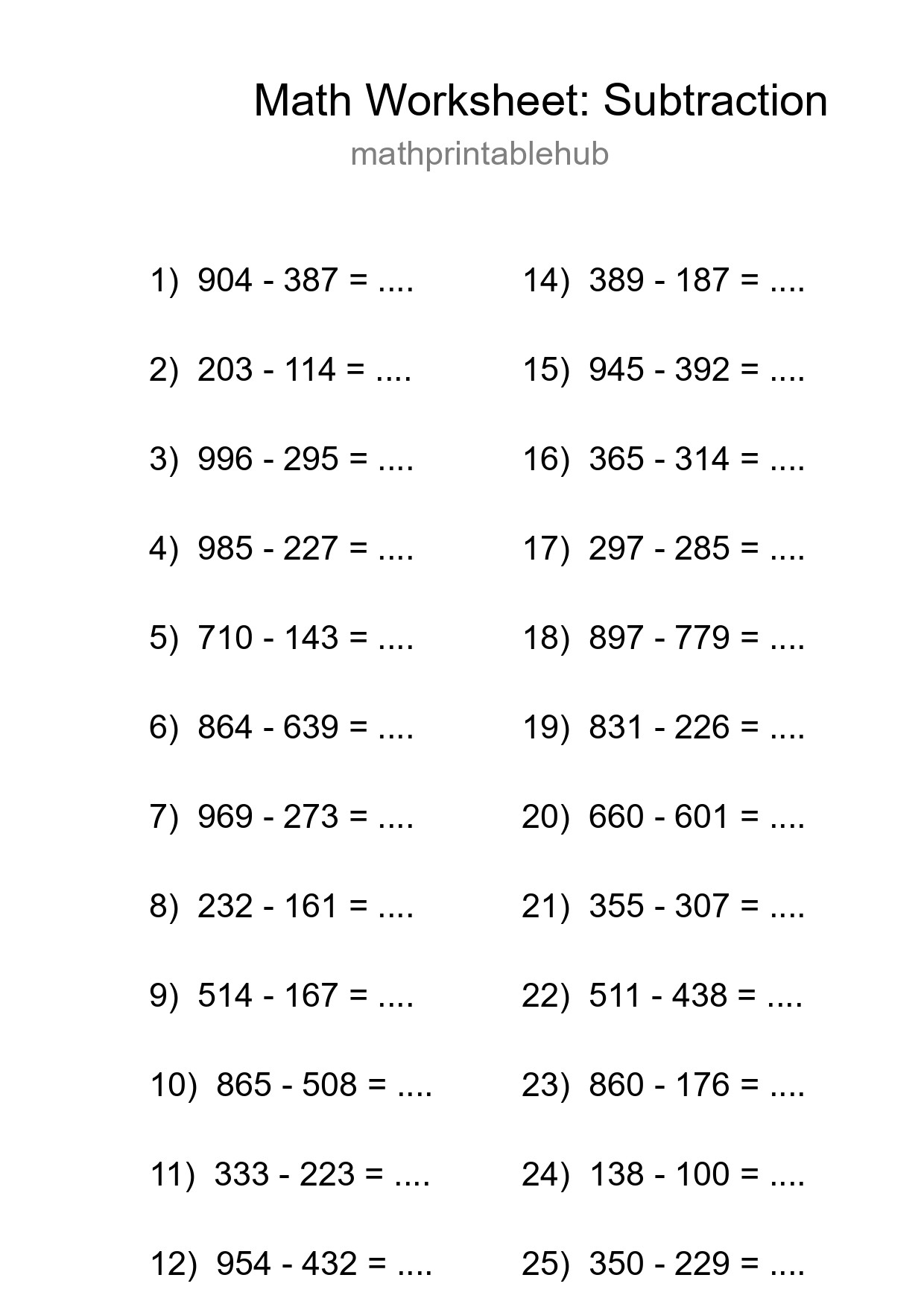 Free 25 Subtraction Math Worksheet For Grade 5 With Answers - Part 88