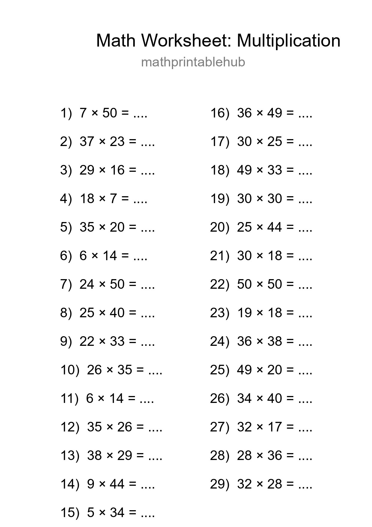 Free 29 Multiplication Math Worksheet For Grade 2 - Part 87