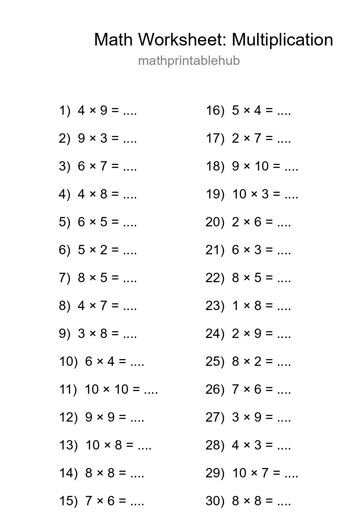 Free 30 Multiplication Math Worksheet For Grade 1 - Part 17