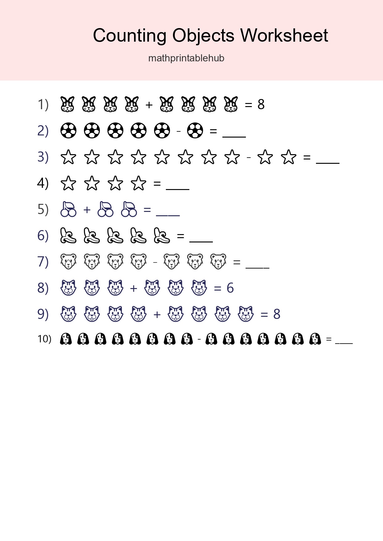 Printable Counting Objects Worksheet for Kindergarten