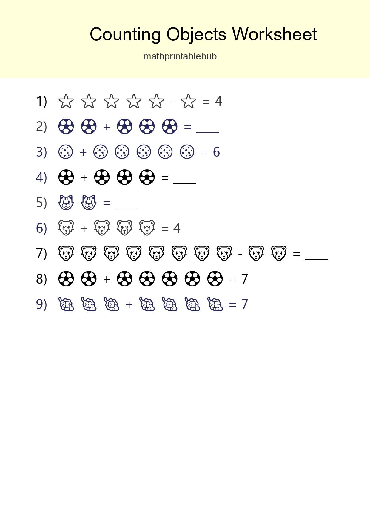 Printable Counting Objects Worksheet for Kindergarten