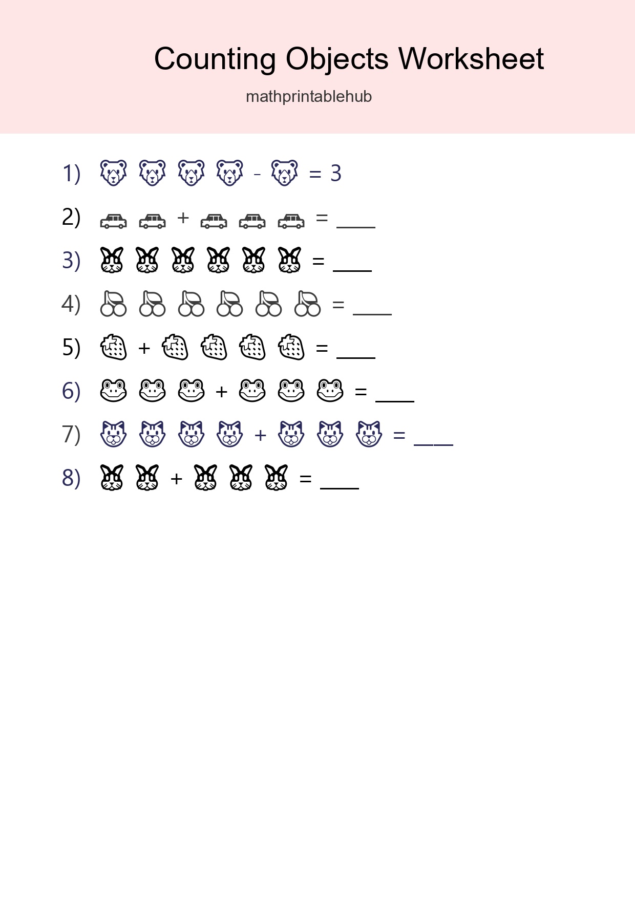 Printable Counting Objects Worksheet for Kindergarten