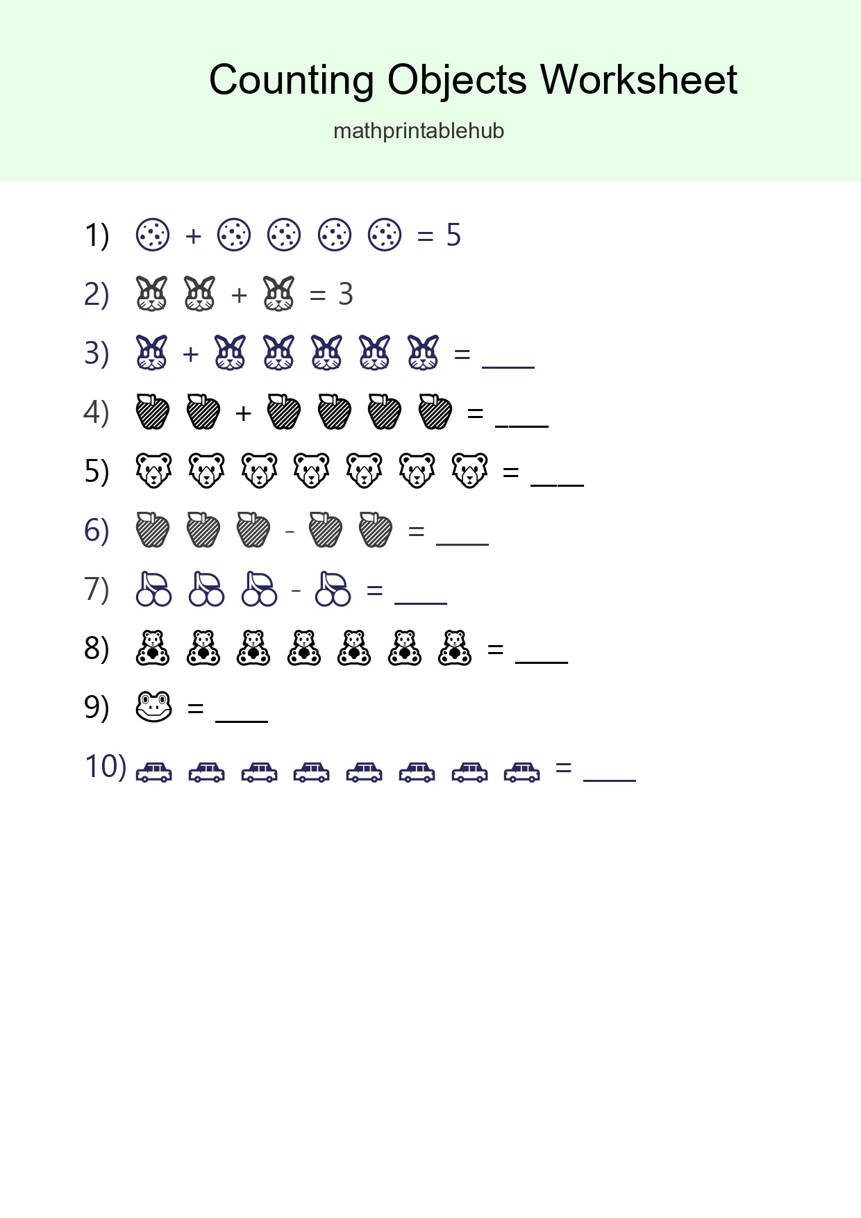 Printable Counting Objects Worksheet for Kindergarten