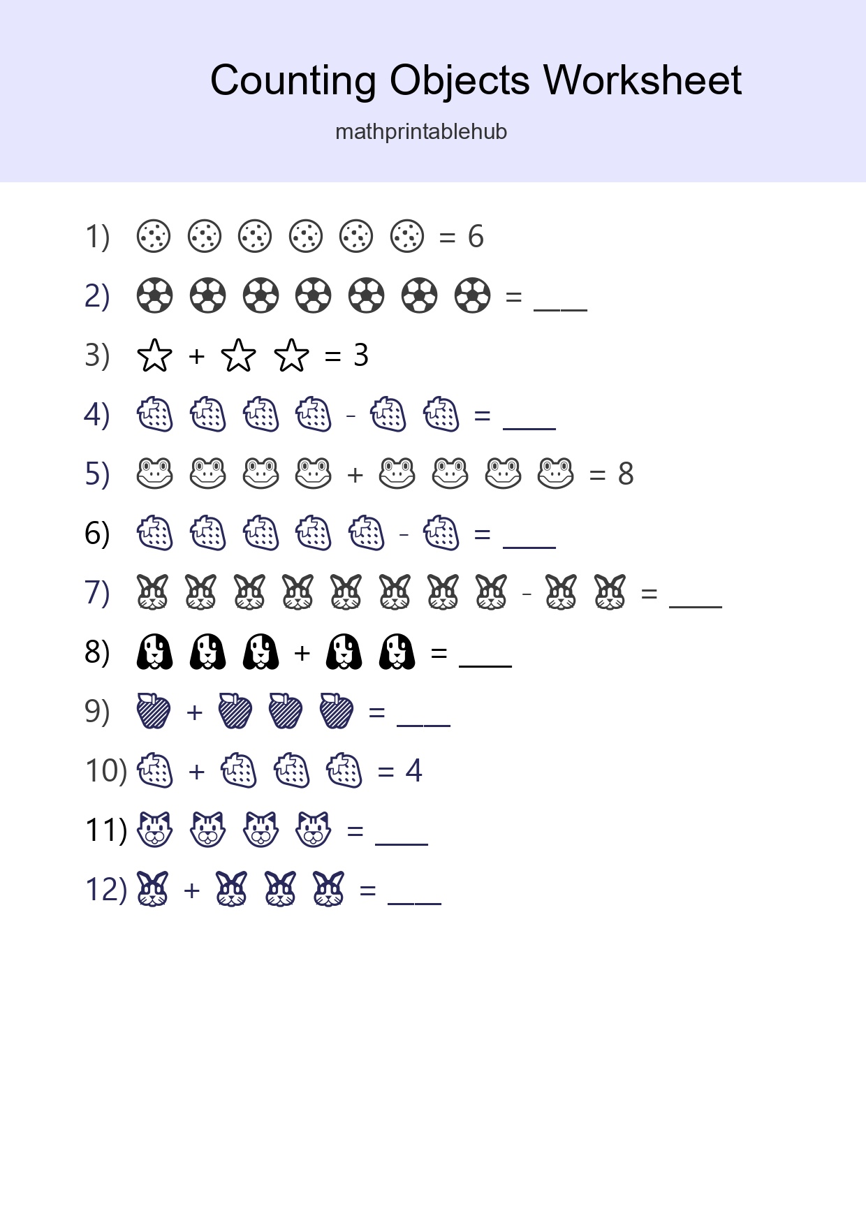 Printable Counting Objects Worksheet for Kindergarten