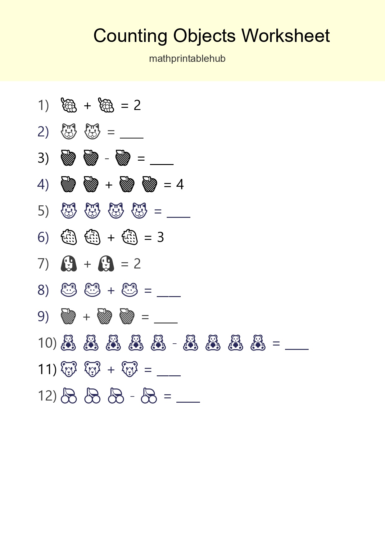 Printable Counting Objects Worksheet for Pre-K