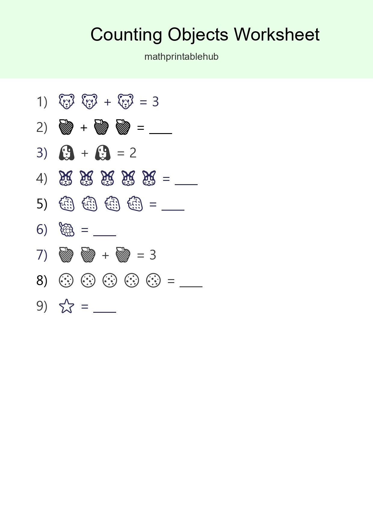 Printable Counting Objects Worksheet for Pre-K