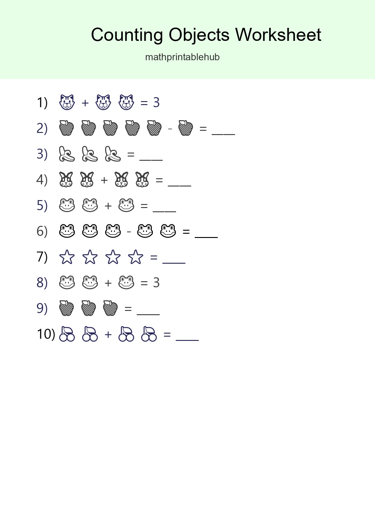 Printable Counting Objects Worksheet for Pre-K