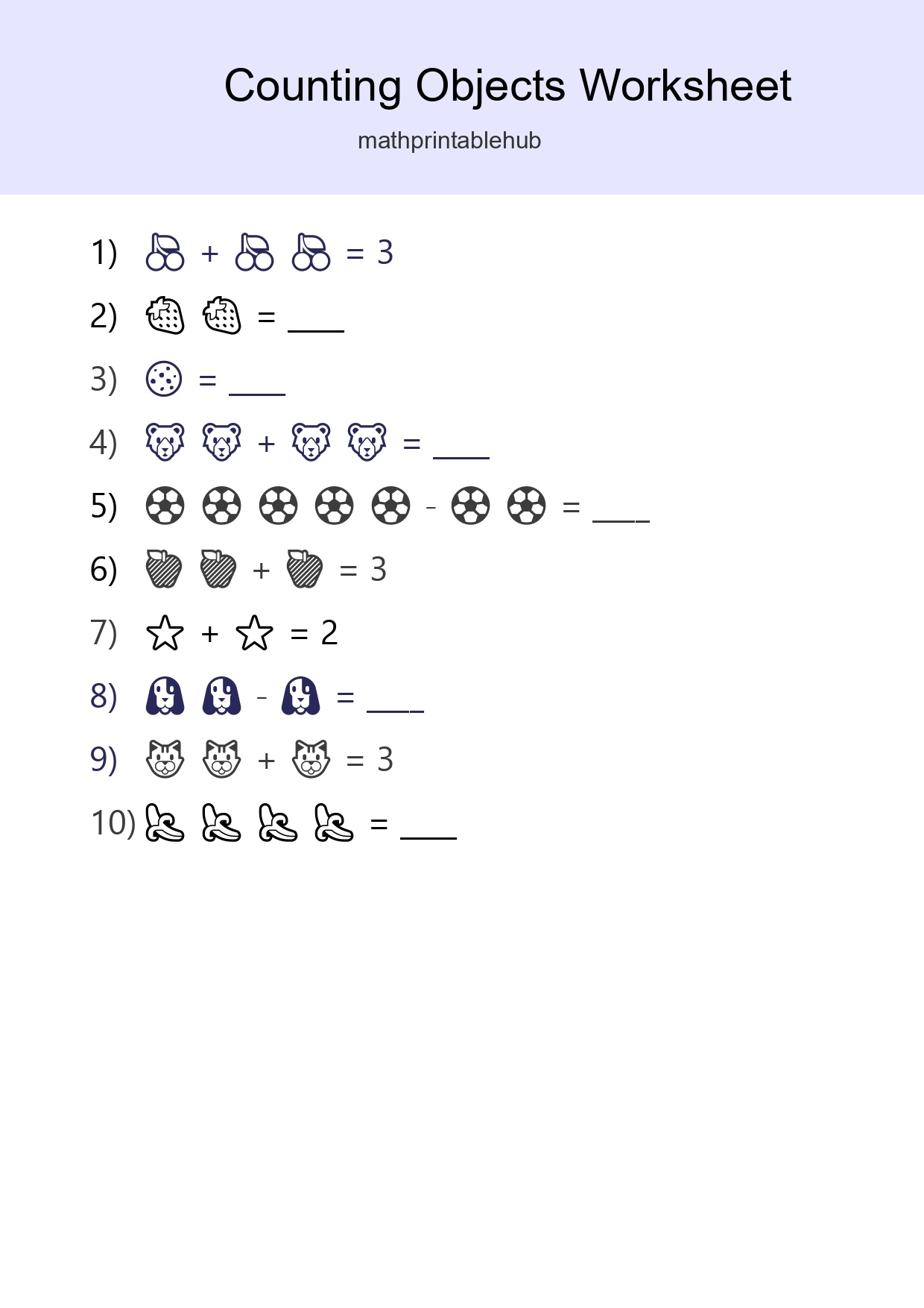 Printable Counting Objects Worksheet for Pre-K