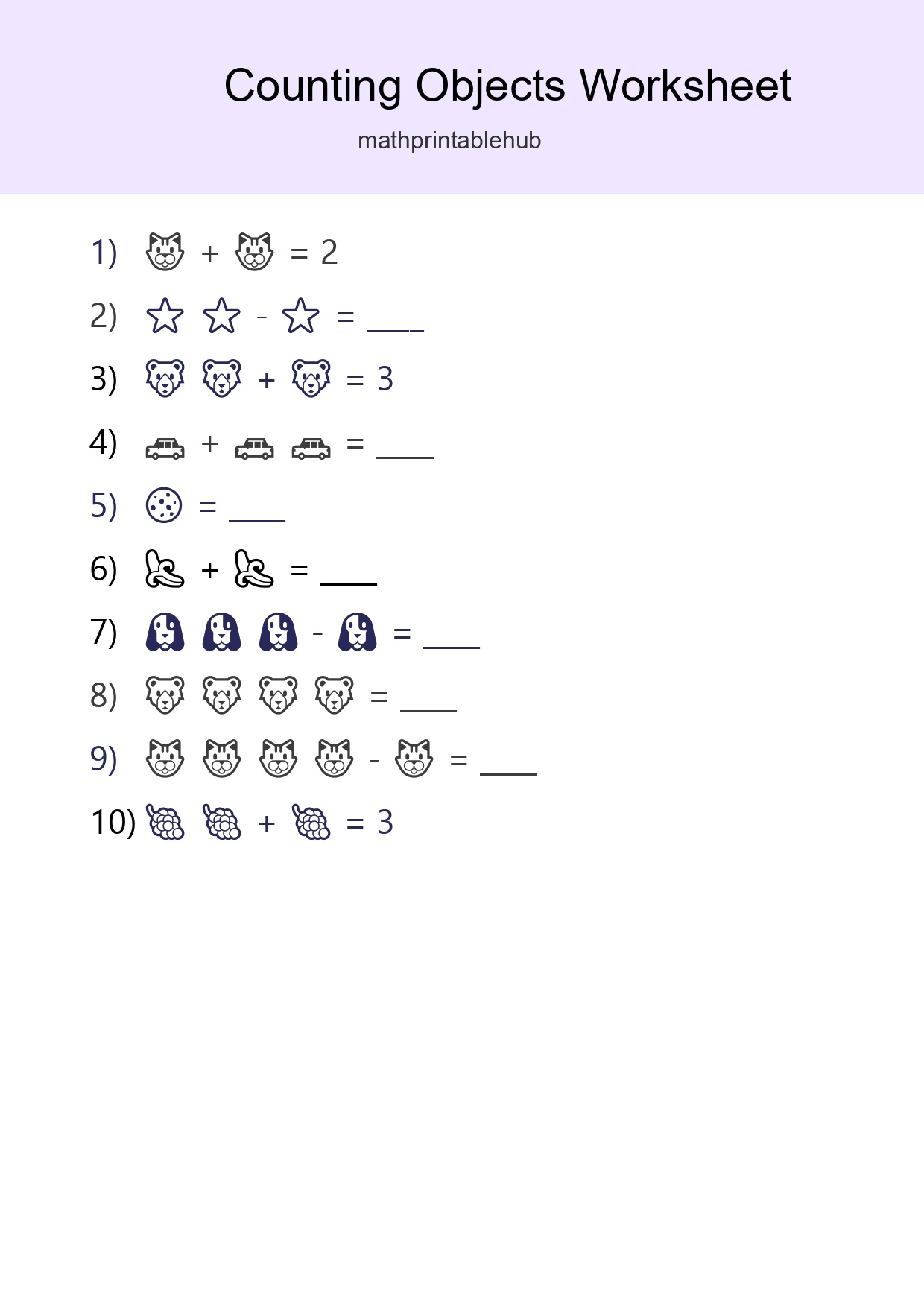 Printable Counting Objects Worksheet for Pre-K