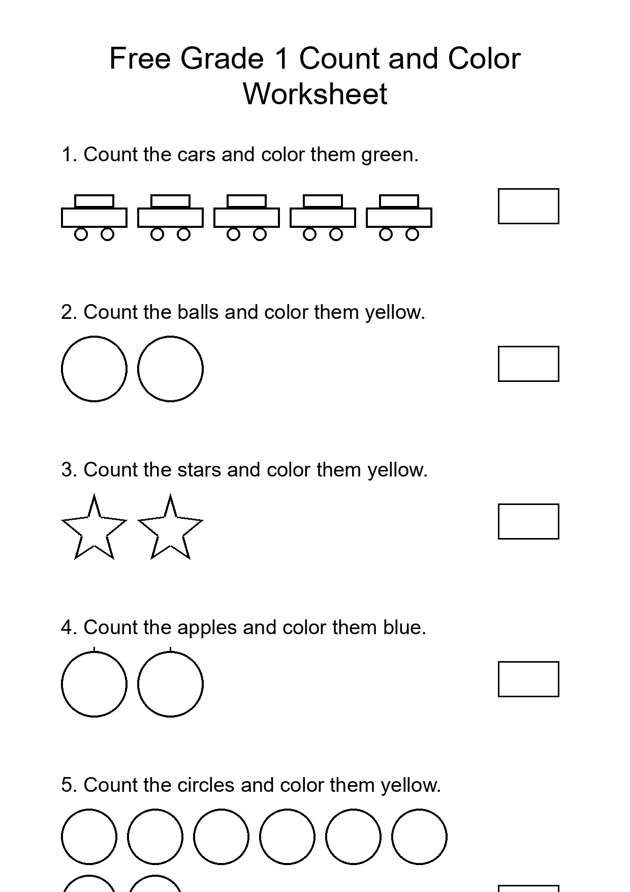 Printable Count and Color Worksheet for Grade 1