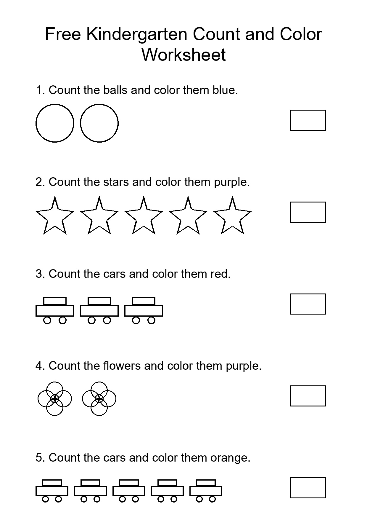 Printable Count and Color Worksheet for Kindergarten