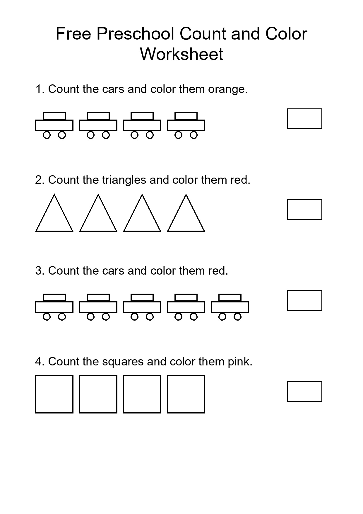 Printable Count and Color Worksheet for Preschool