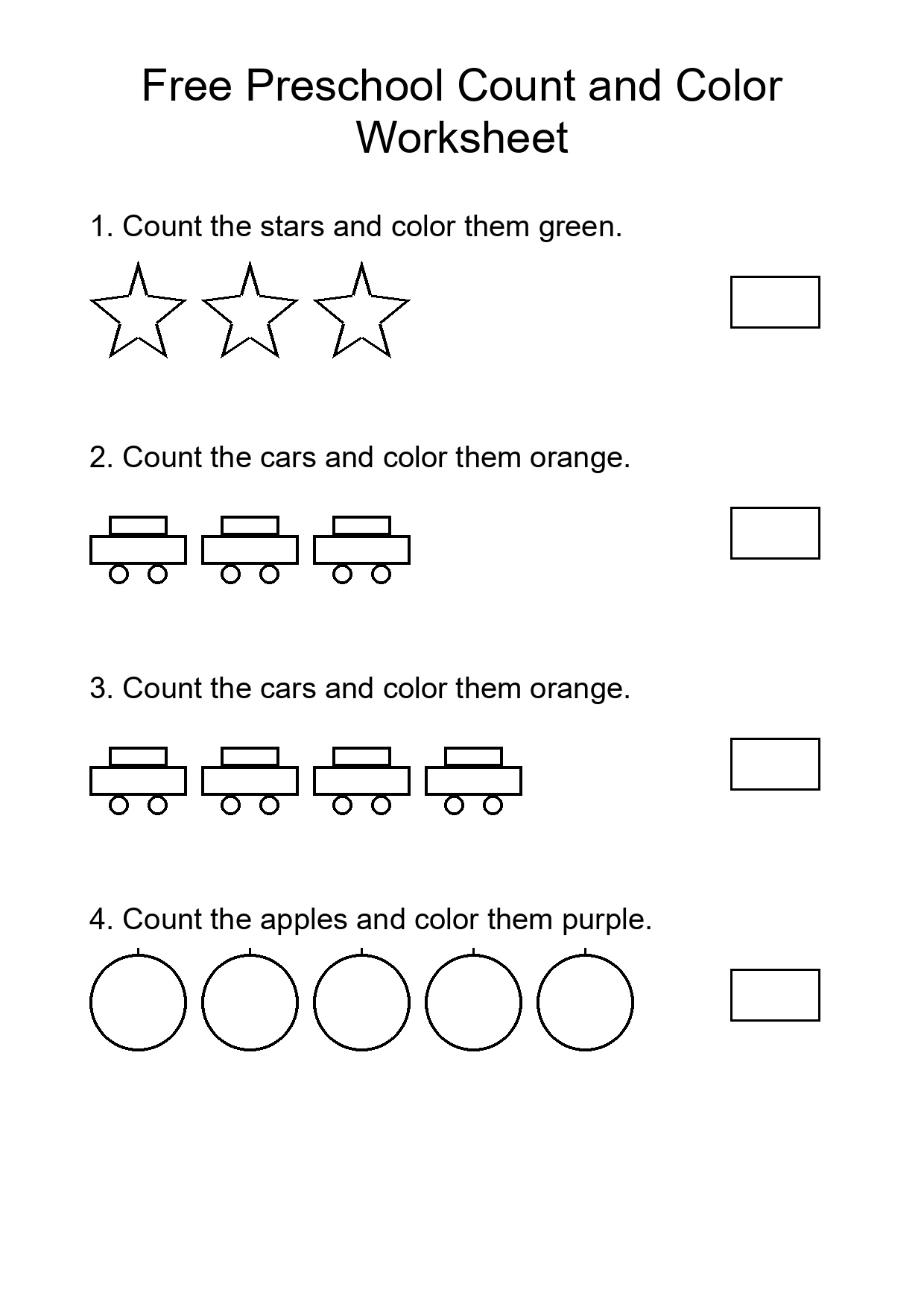 Free Preschool Count and Color Worksheet