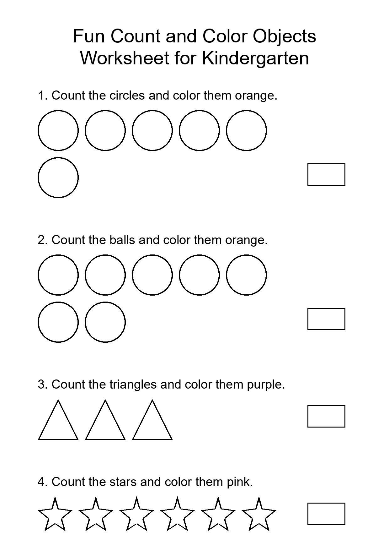 Fun Count and Color Objects Worksheet for Kindergarten