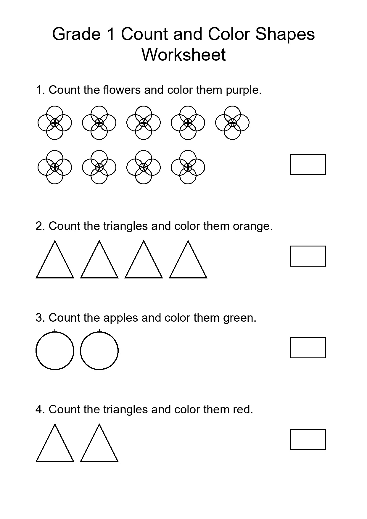 Printable Count and Color Worksheet for Grade 1