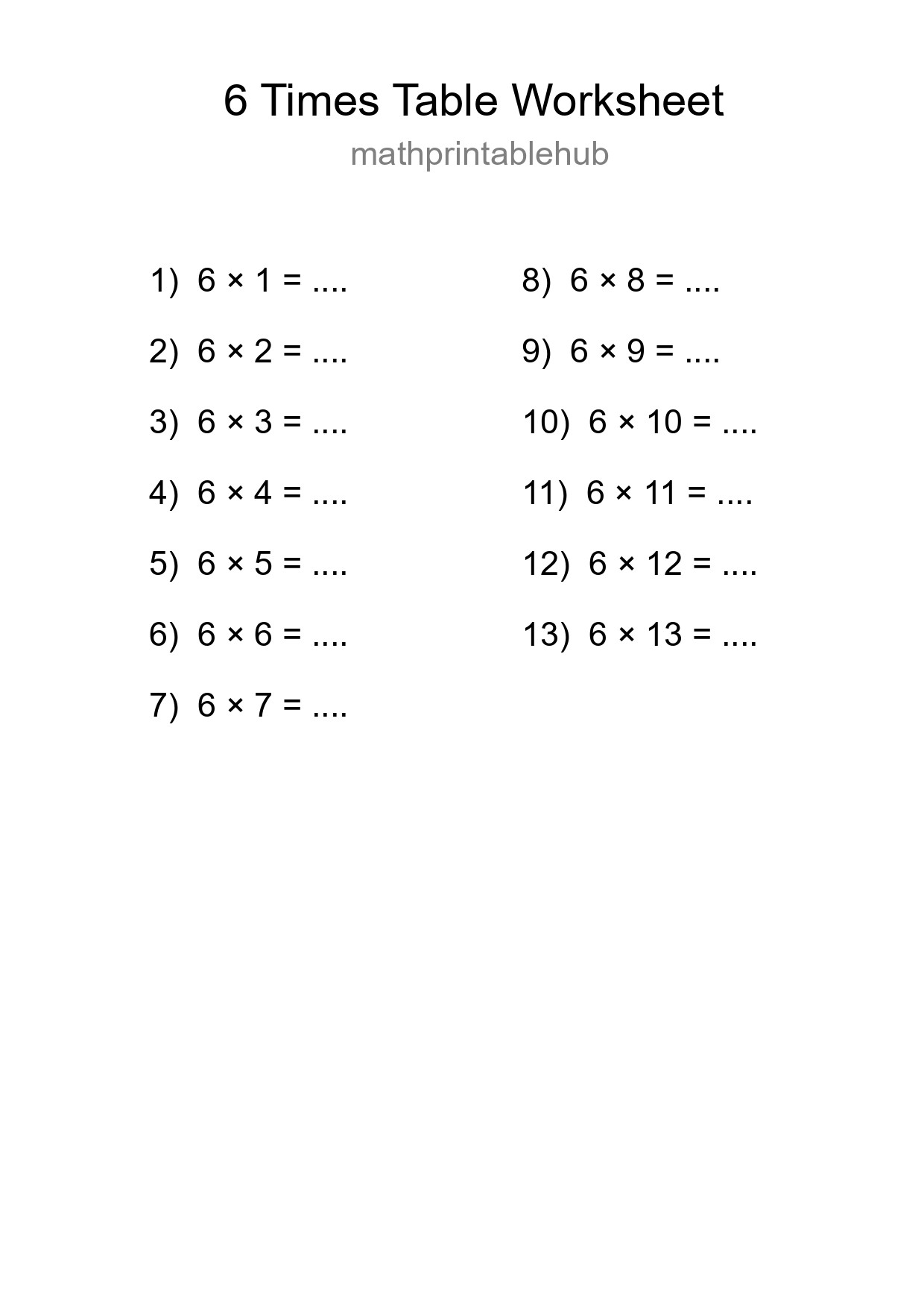 Grade 3 Multiplication Table 6 Practice - Part 69