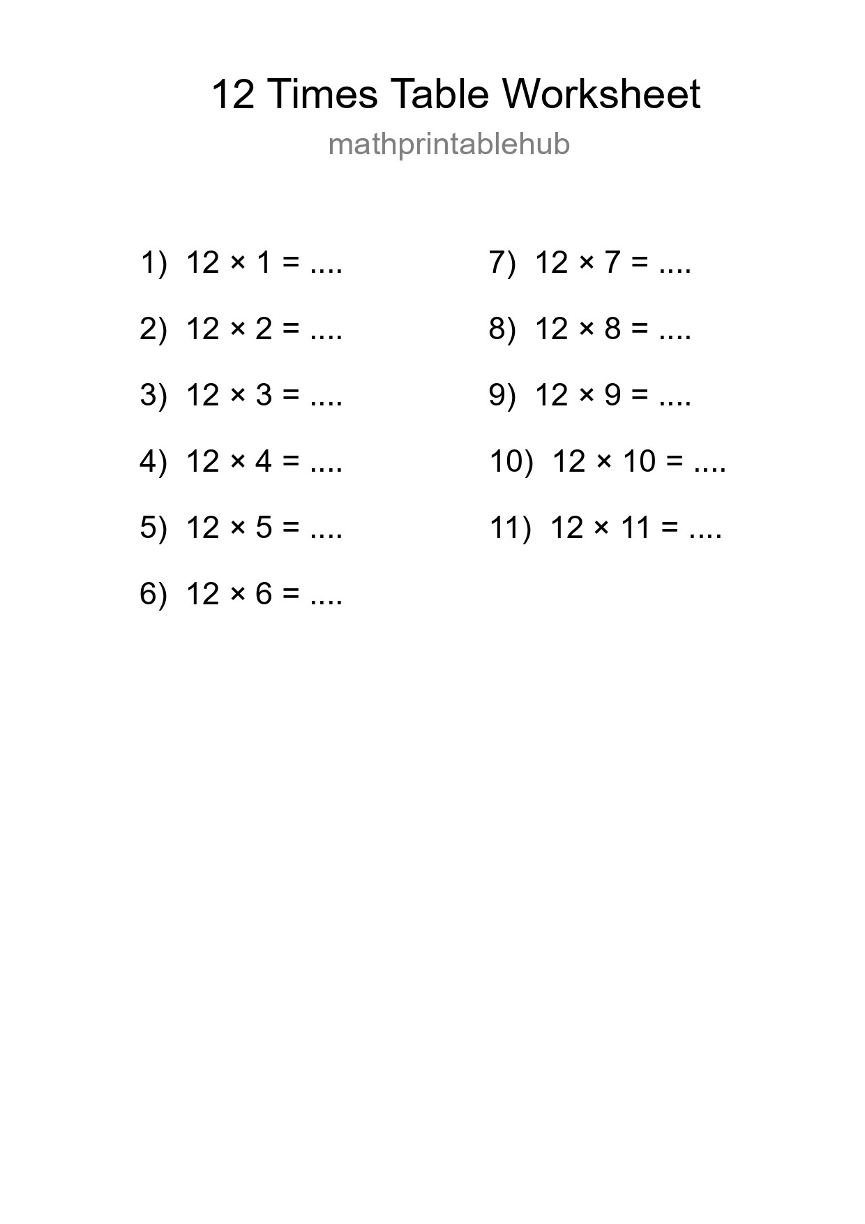 Grade 4 Multiplication Table 12 Practice - Part 39