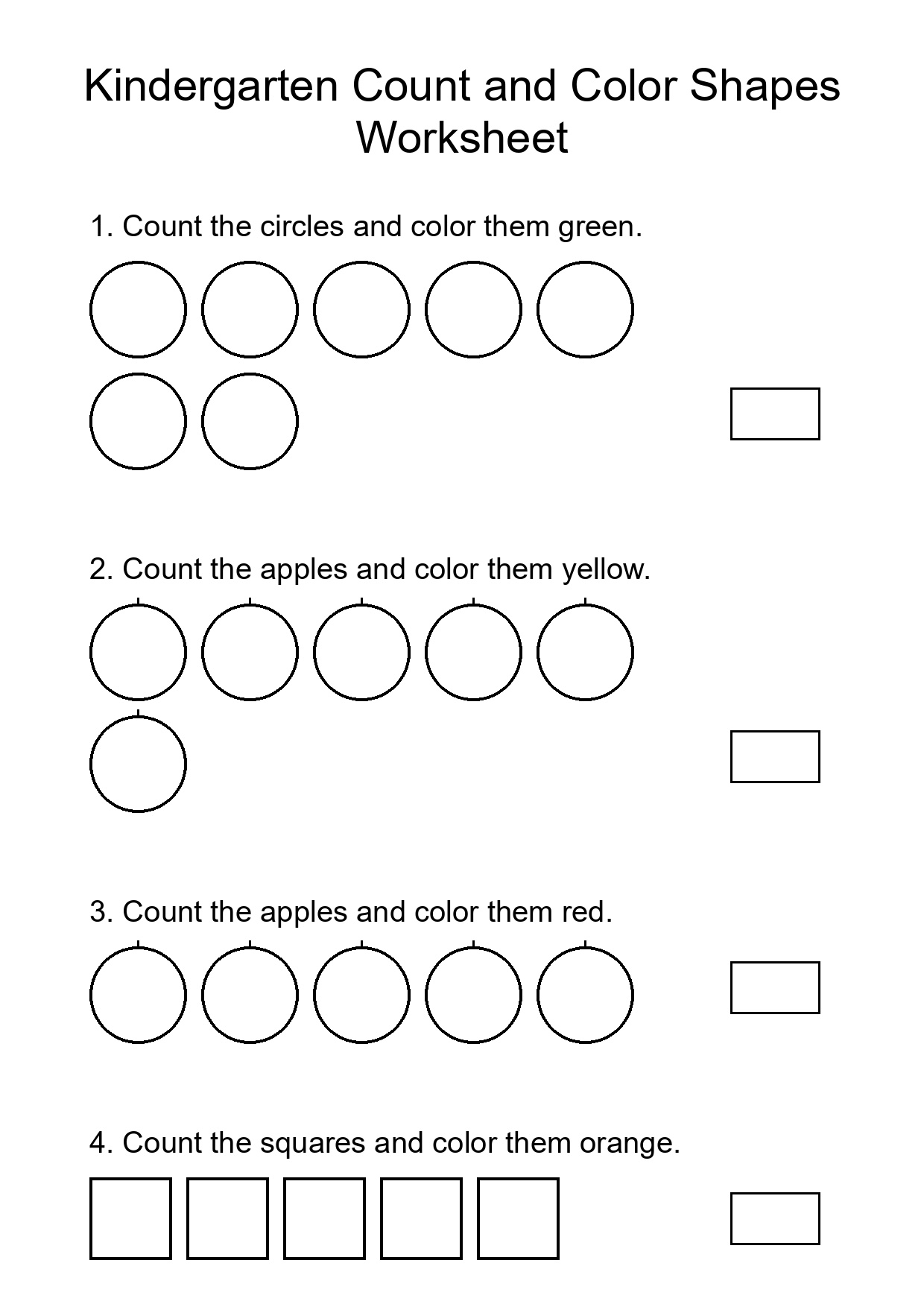 Printable Count and Color Worksheet for Kindergarten