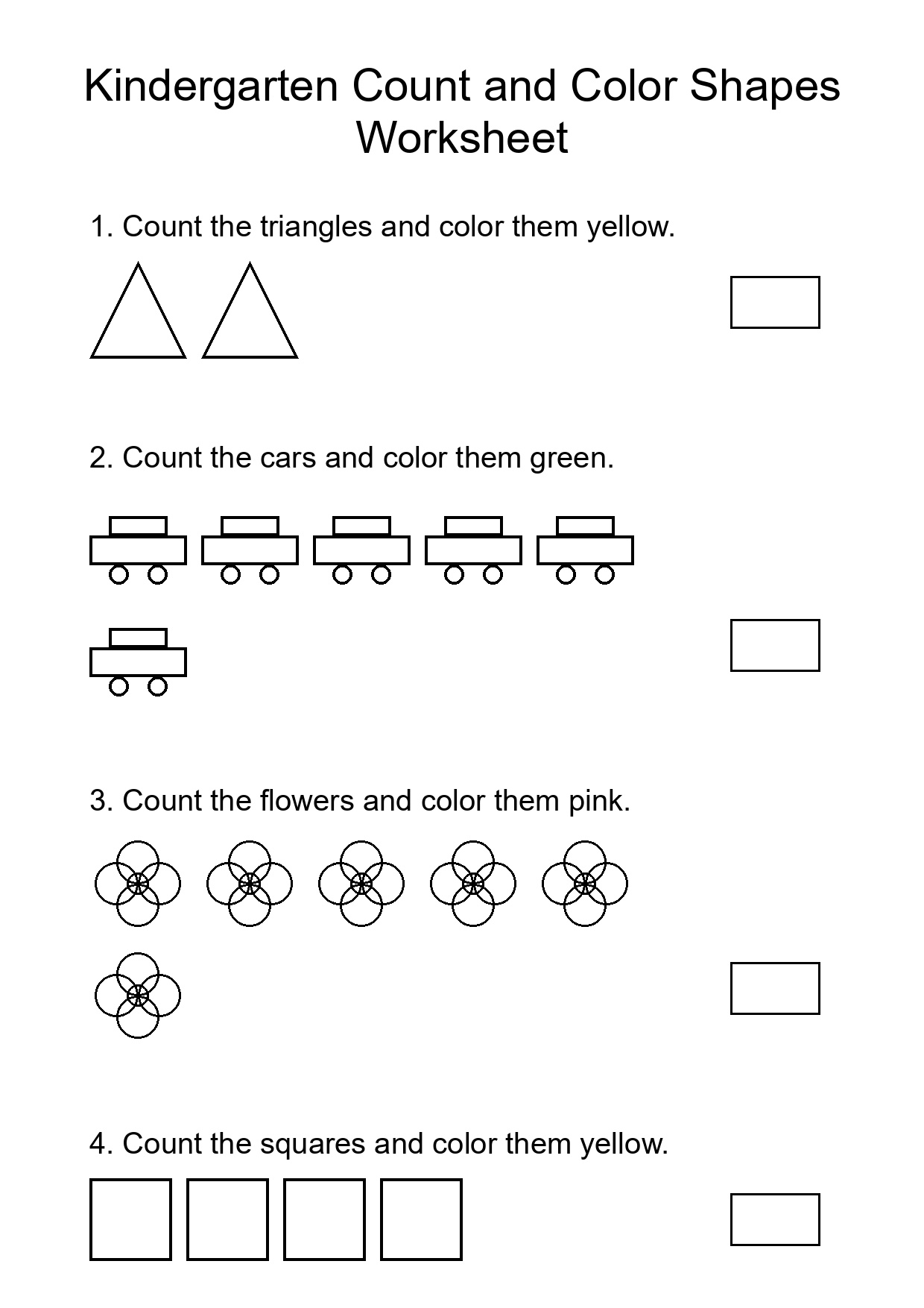 Printable Count and Color Worksheet for Kindergarten