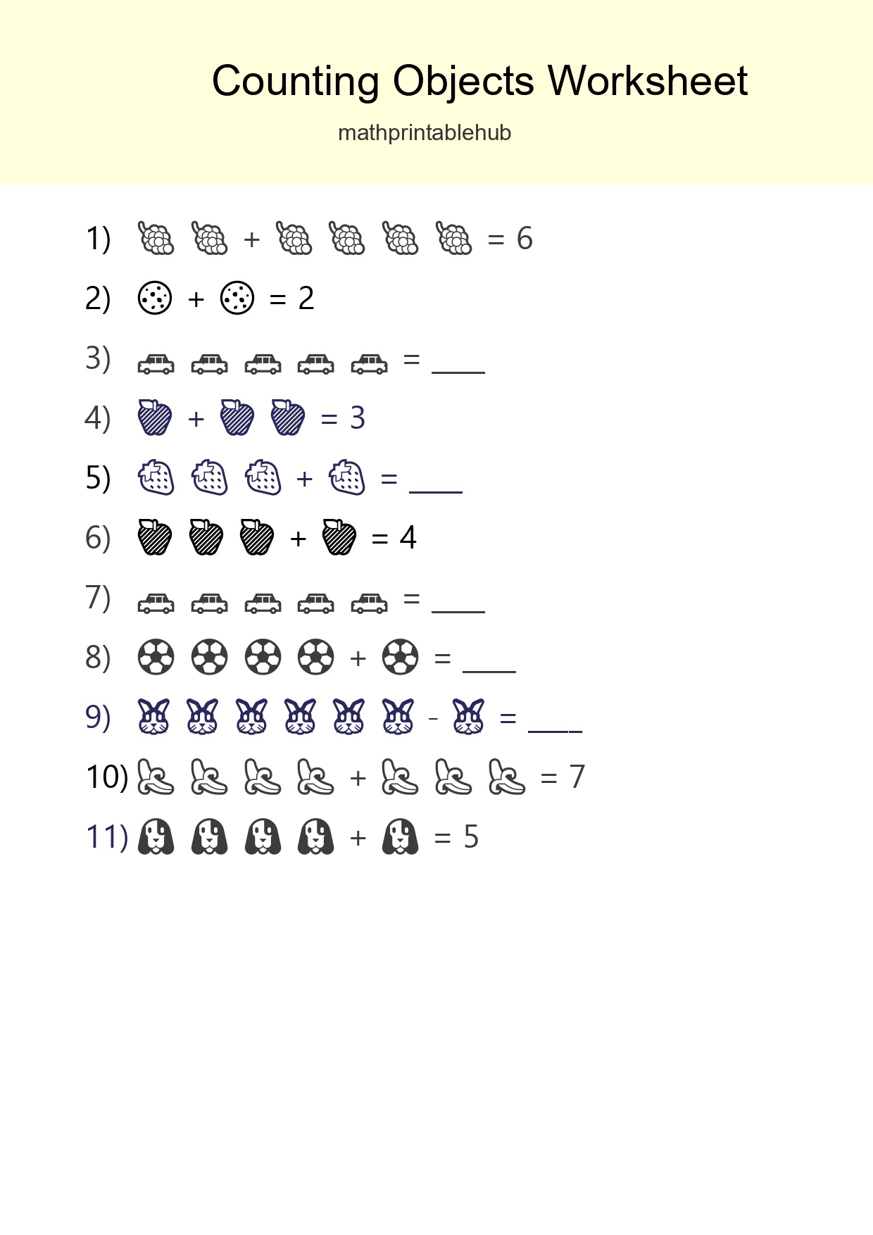 Printable Counting Objects Worksheet for Kindergarten