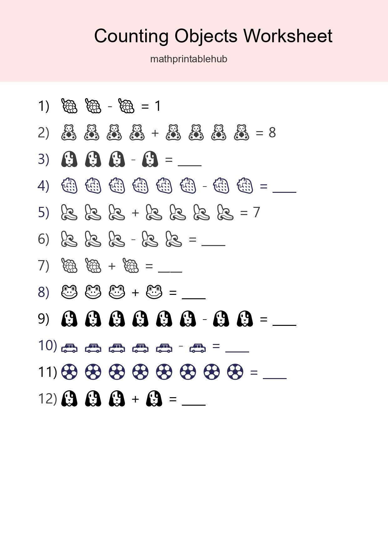 Printable Counting Objects Worksheet for Kindergarten