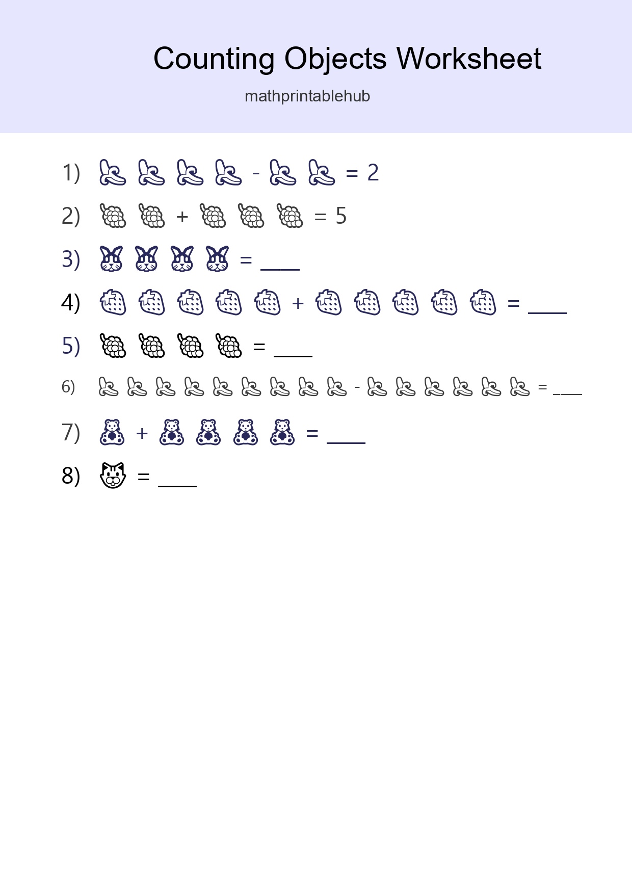 Printable Counting Objects Worksheet for Kindergarten