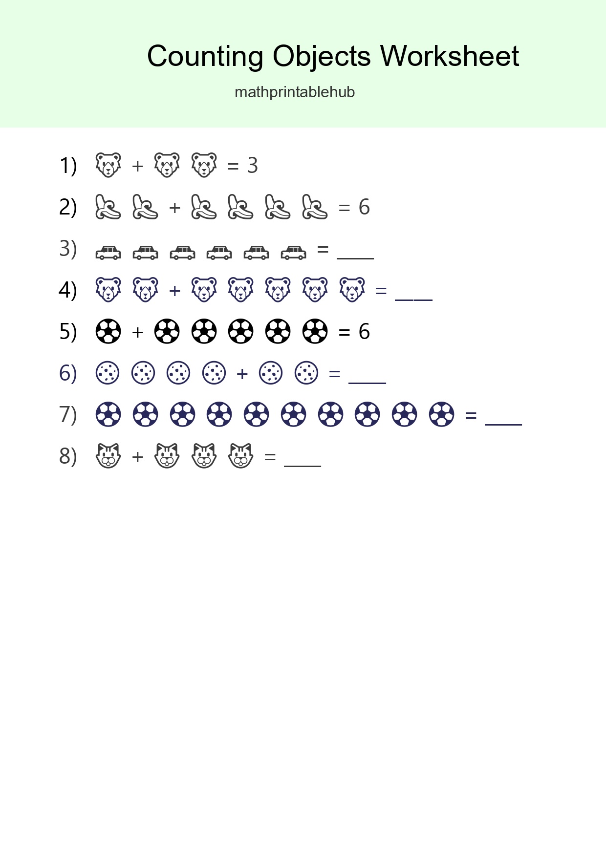 Printable Counting Objects Worksheet for Kindergarten