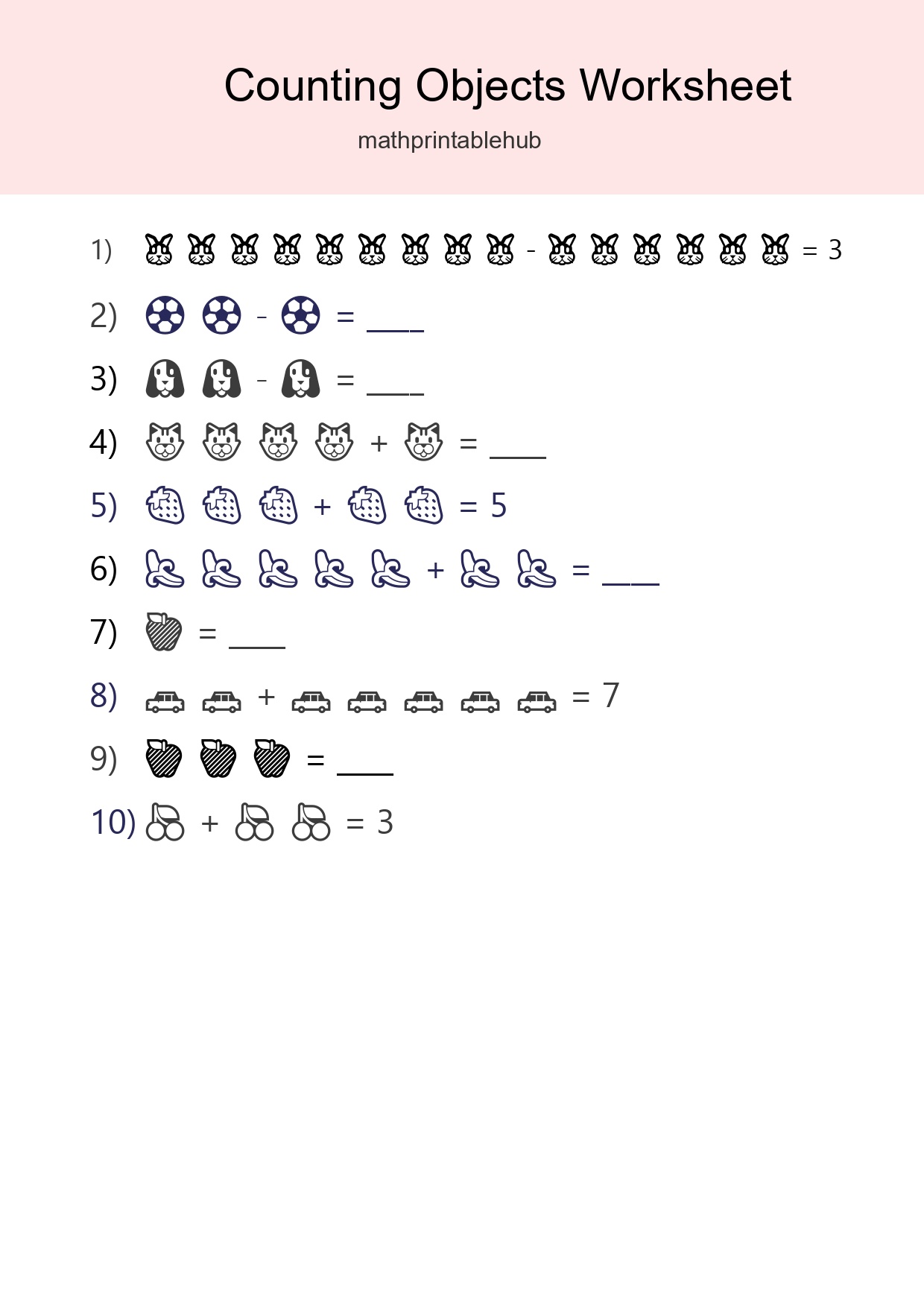Printable Counting Objects Worksheet for Kindergarten