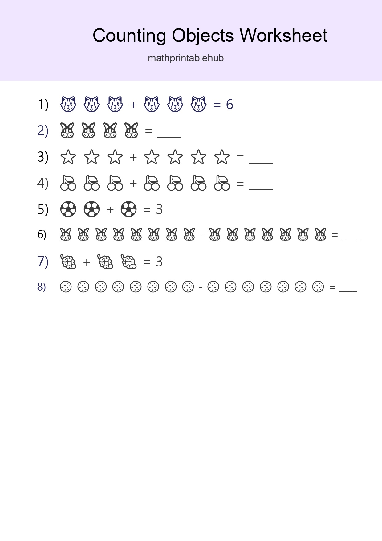 Printable Counting Objects Worksheet for Kindergarten