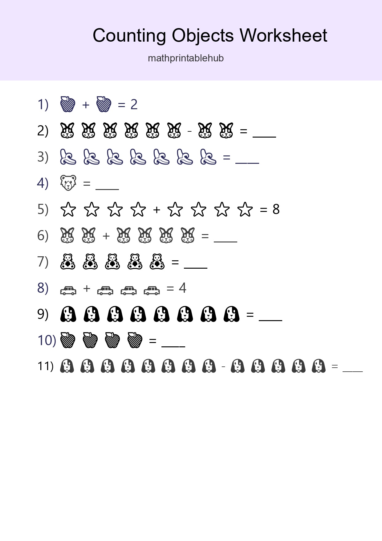 Printable Counting Objects Worksheet for Kindergarten